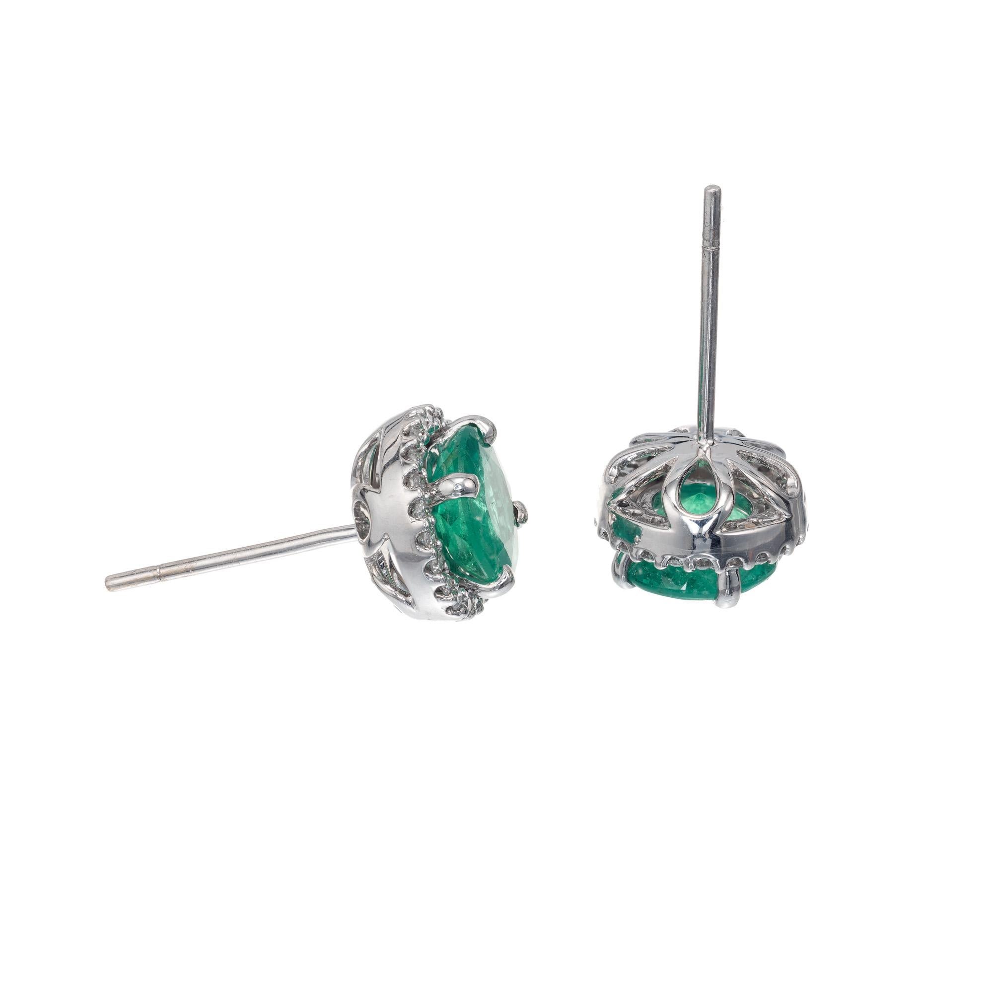 Round Cut Peter Suchy GIA Certified 1.90 Carat Emerald Diamond 18 Karat Gold Earrings For Sale