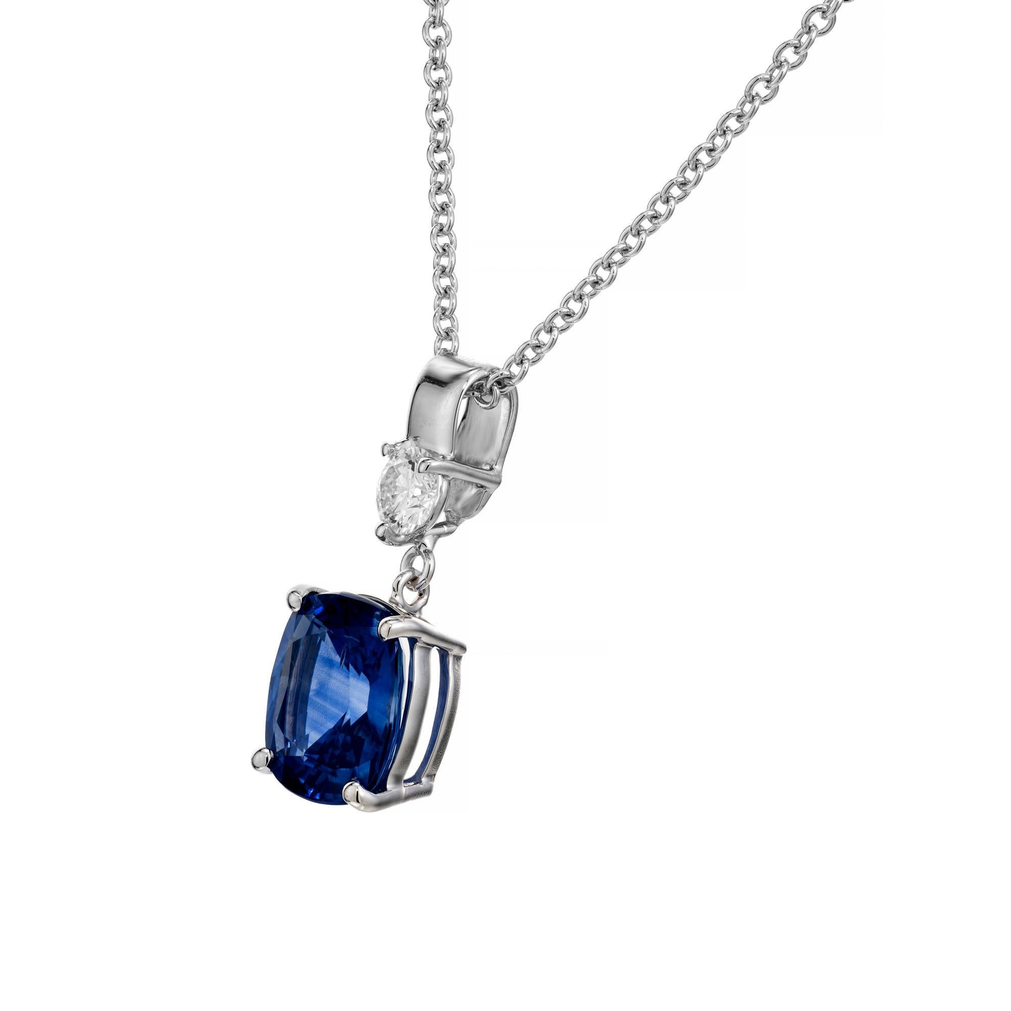 Cushion Cut Peter Suchy GIA Certified 1.95 Carat Sapphire Diamond Pendant Necklace  For Sale
