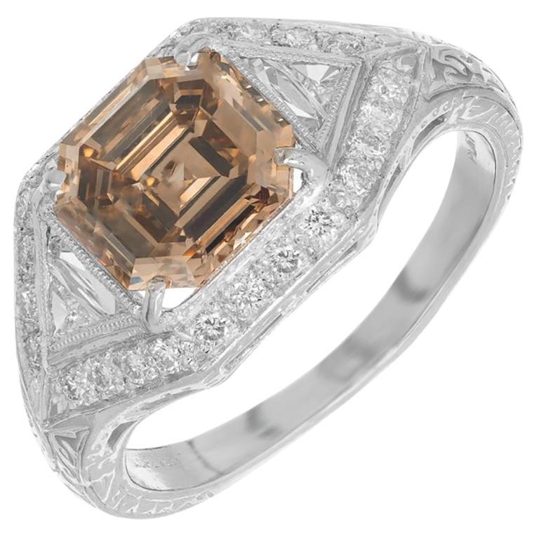Peter Suchy GIA Certified 2.00 Carat Brown Diamond Halo Platinum Engagement Ring For Sale