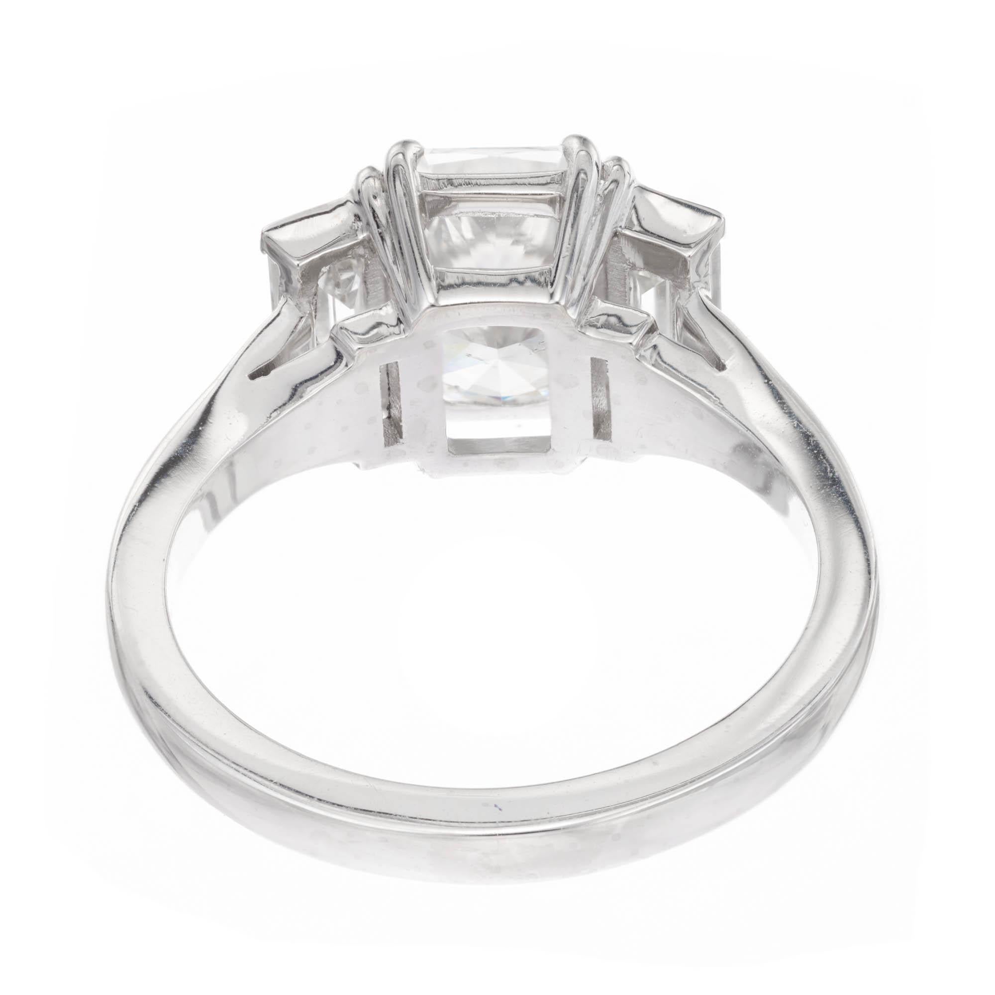 Emerald Cut Peter Suchy GIA 2.01 Carat Diamond Platinum Three-Stone Engagement Ring For Sale