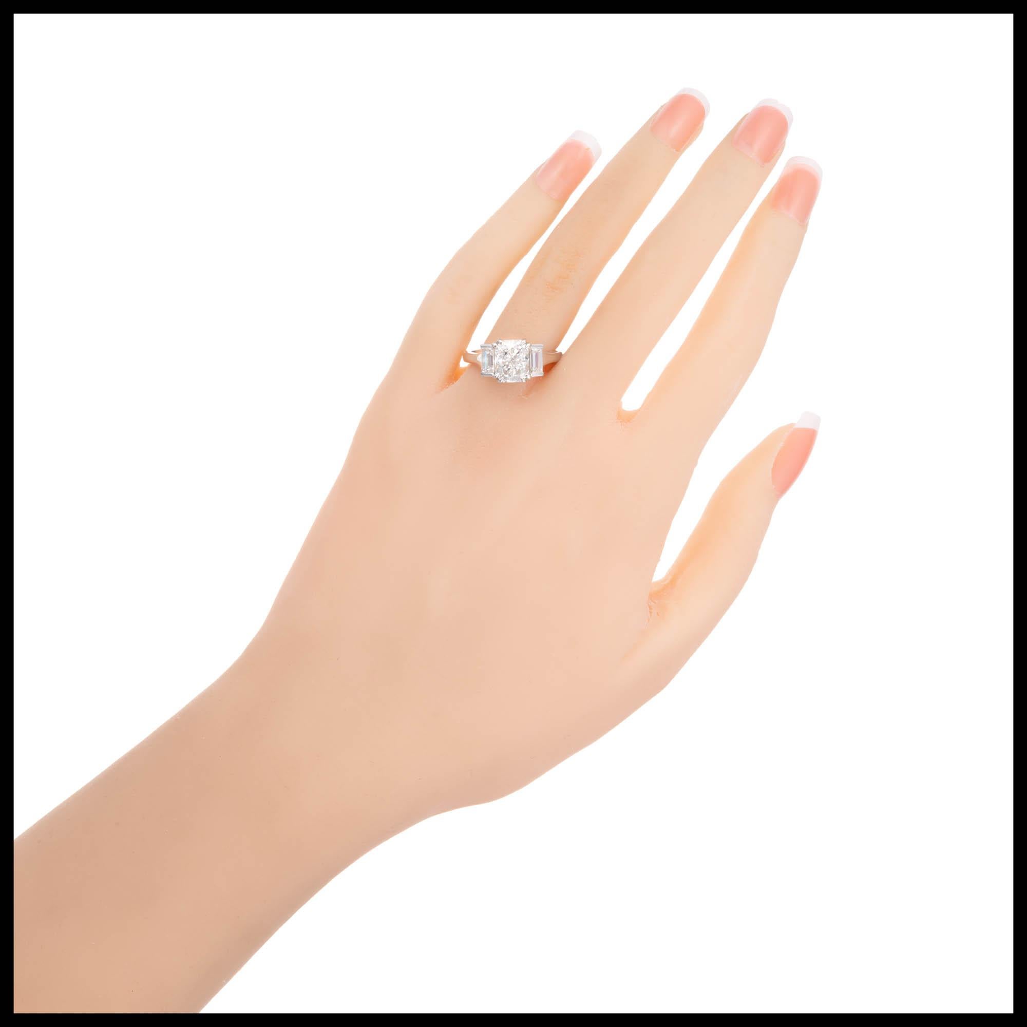 Peter Suchy GIA 2.01 Carat Diamond Platinum Three-Stone Engagement Ring For Sale 1