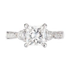 Peter Suchy GIA 2.02 Carat Square Diamond Platinum Three-Stone Engagement Ring