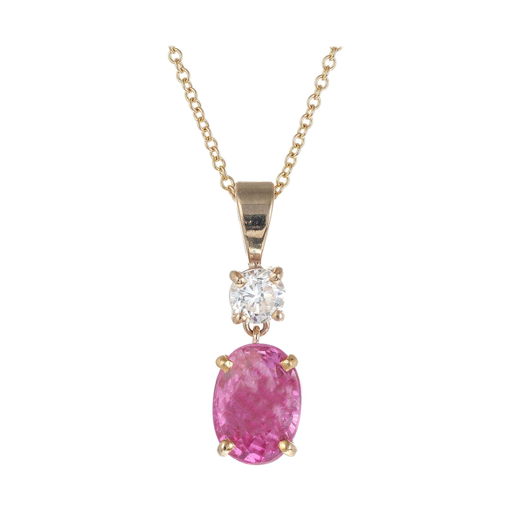 Peter Suchy GIA Certified 2.02 Carat Pink Sapphire Diamond Gold Pendant Necklace