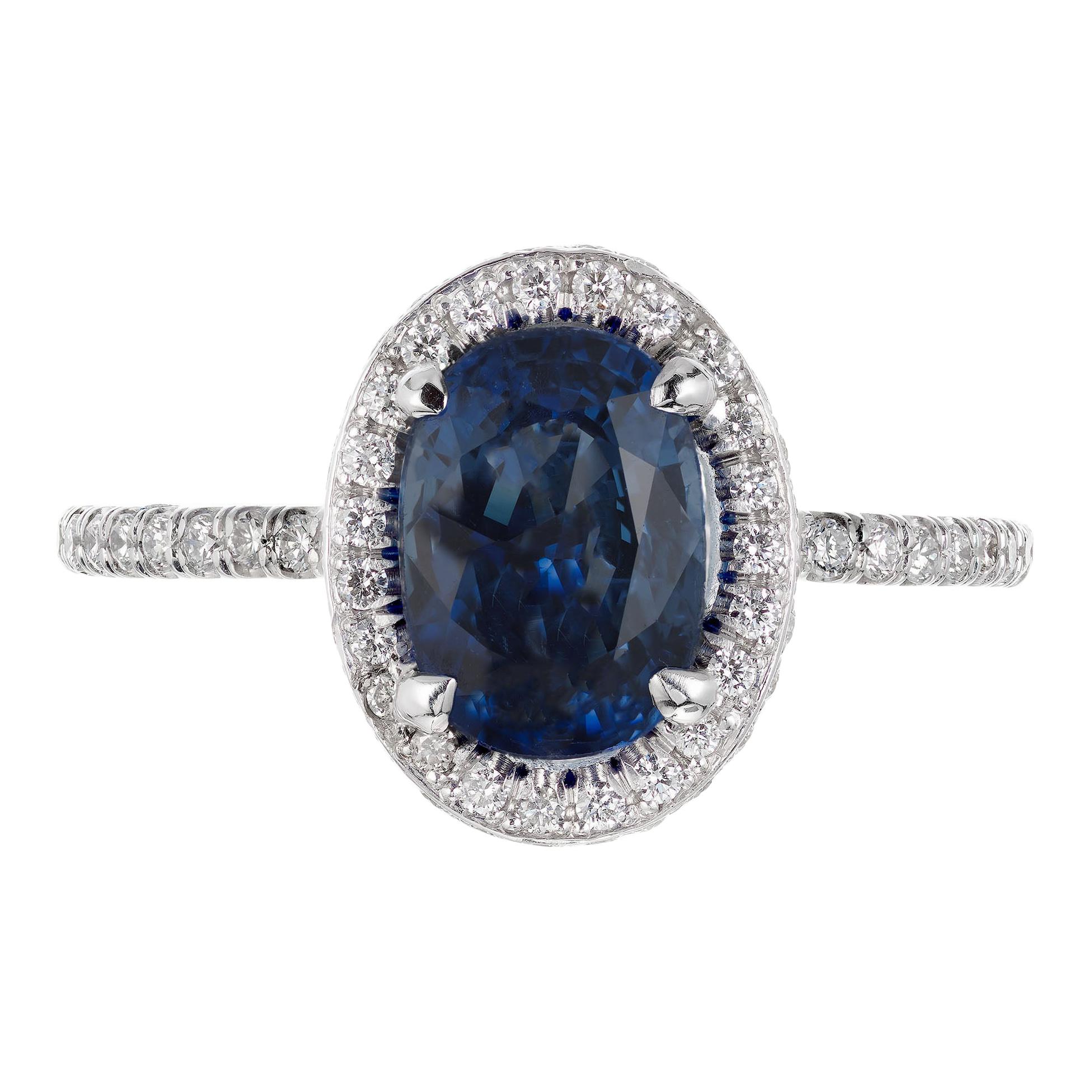 Peter Suchy GIA Certified 2.02 Carat Sapphire Diamond Platinum Engagement Ring