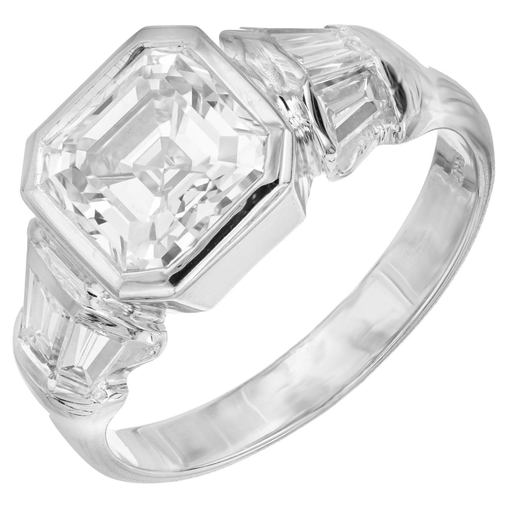 Bague de fiançailles en platine Peter Suchy avec diamant carré certifié GIA de 2,04 carats 