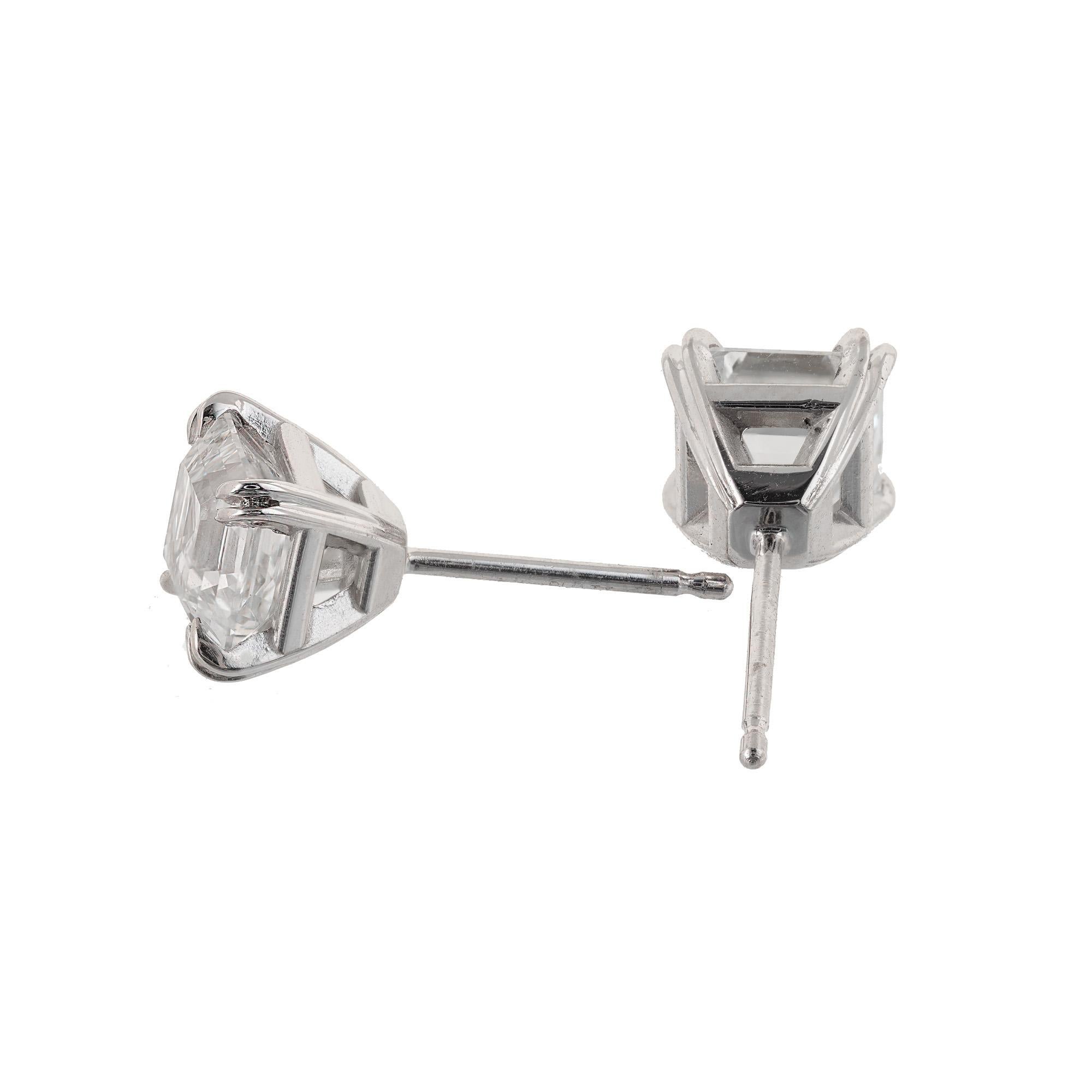 Asscher Cut Peter Suchy GIA Certified 2.08 Carat Diamond Platinum Stud Earrings