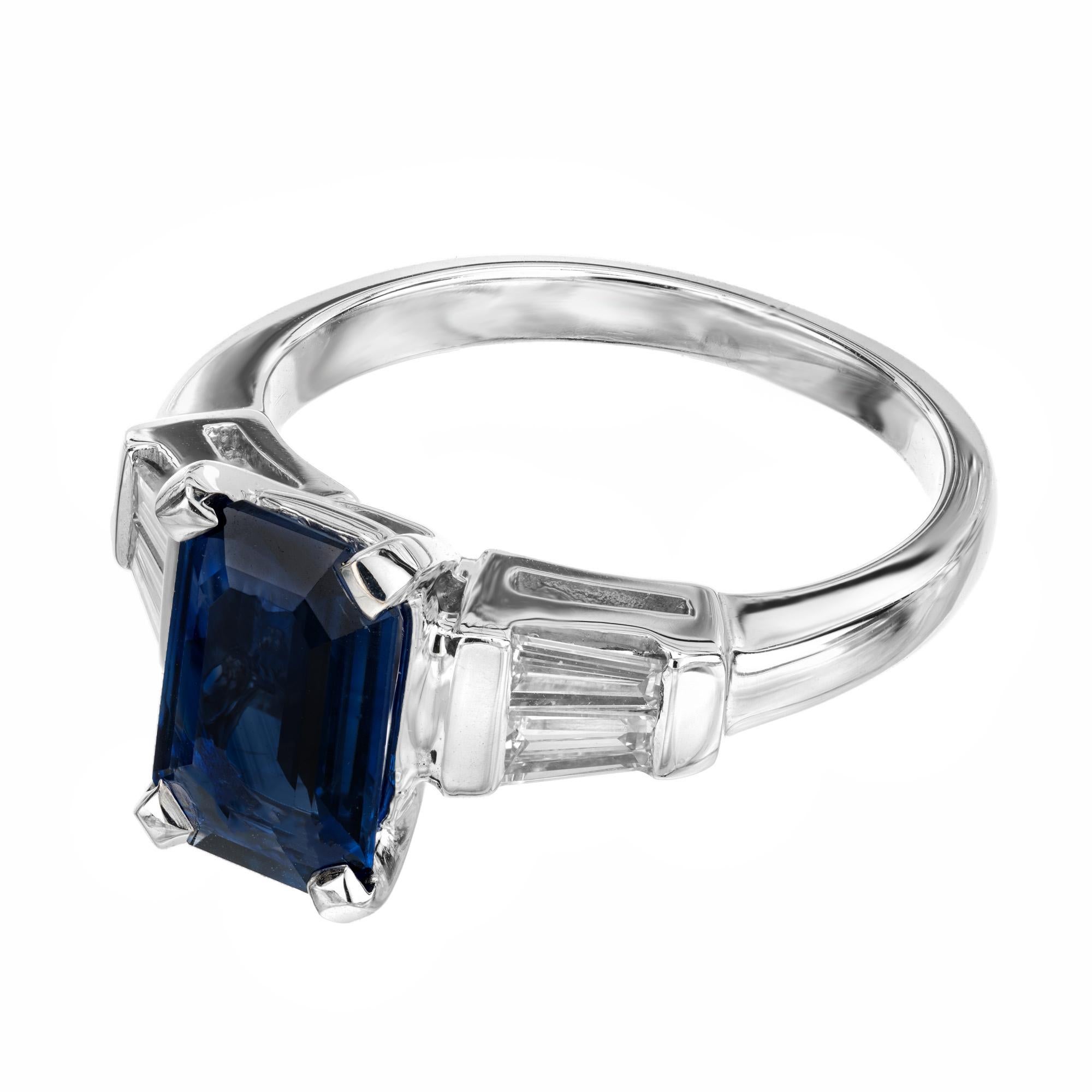Octagon Cut Peter Suchy GIA Certified 2.09 Carat Sapphire Diamond Platinum Engagement Ring For Sale