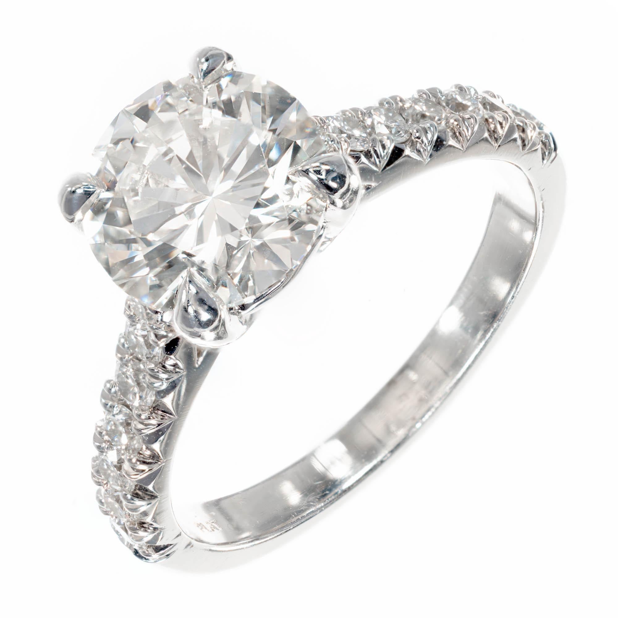Bague de fiançailles en platine Peter Suchy avec diamant rond de 2,08 carats certifié par le GIA