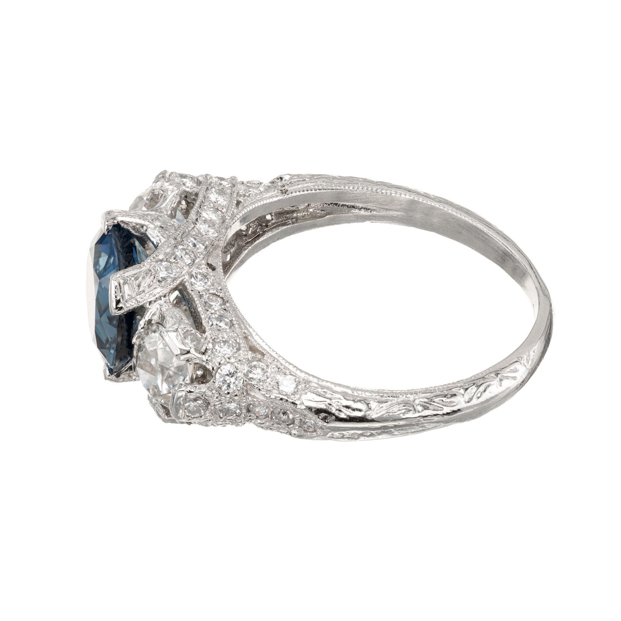 Peter Suchy GIA 2.11 Carat Sapphire Diamond Platinum Three-Stone Engagement Ring In New Condition For Sale In Stamford, CT