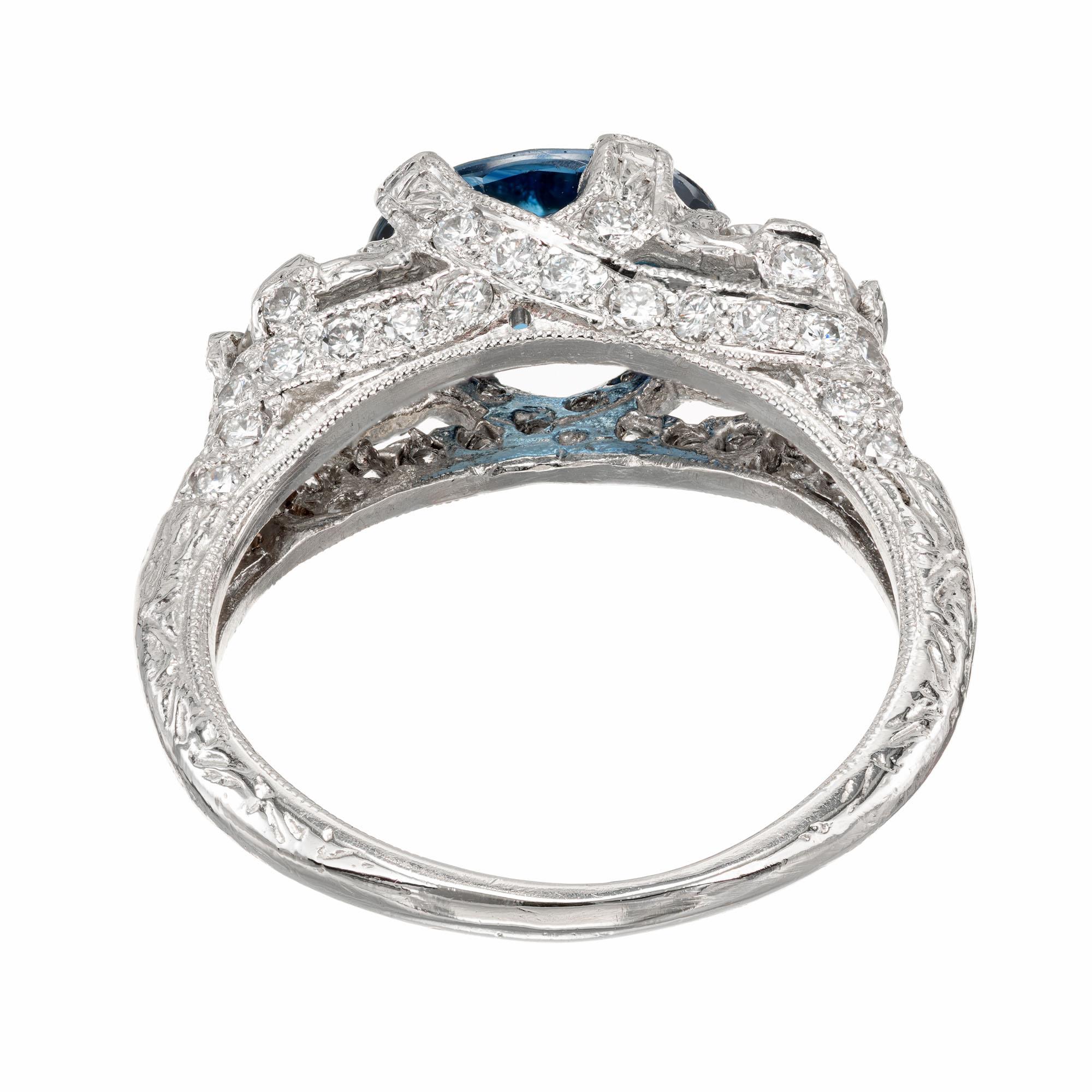 Women's Peter Suchy GIA 2.11 Carat Sapphire Diamond Platinum Three-Stone Engagement Ring For Sale