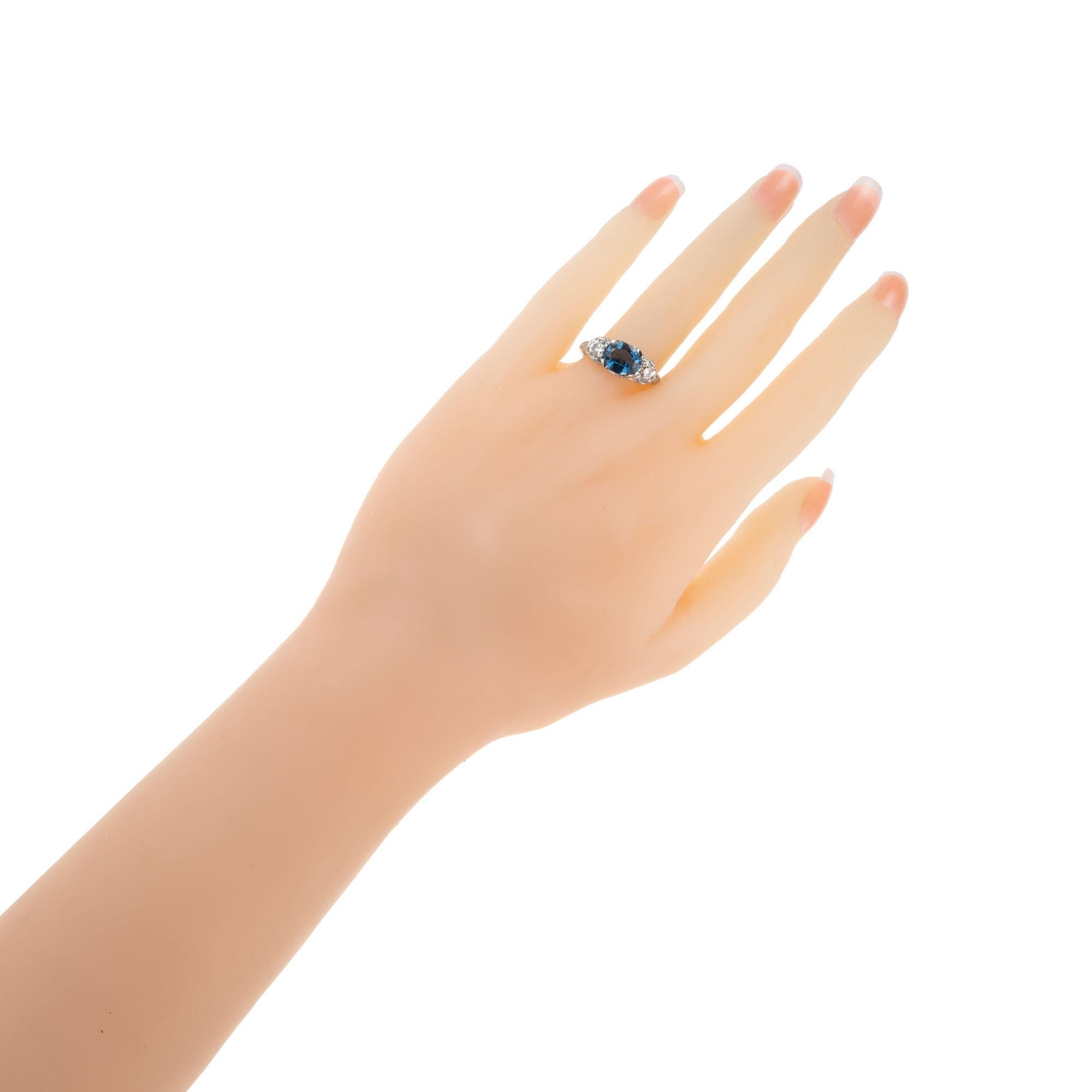 Peter Suchy GIA 2.11 Carat Sapphire Diamond Platinum Three-Stone Engagement Ring For Sale 1