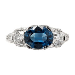 Peter Suchy GIA 2.11 Carati Zaffiro Diamante Platino Anello di fidanzamento a tre pietre
