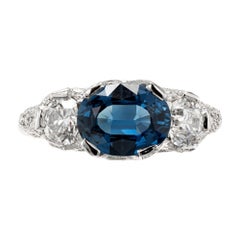 Peter Suchy GIA 2.11 Carat Sapphire Diamond Platinum Three-Stone Engagement Ring