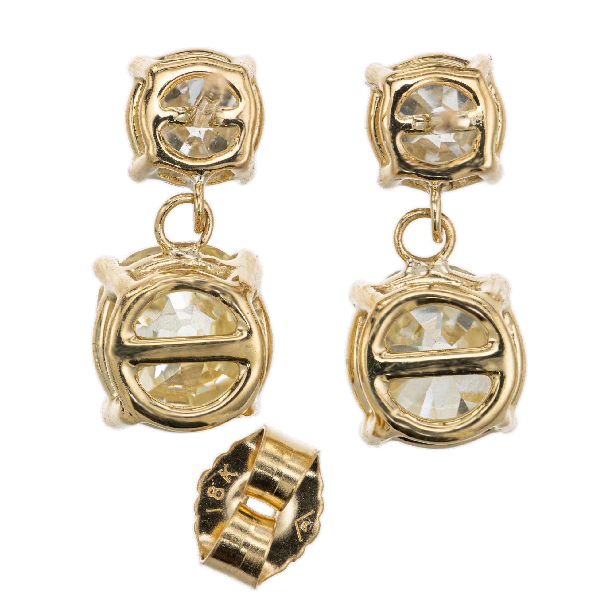 Peter Suchy GIA-zertifizierte 2,14-Karat-Diamant-Ohrringe aus Gelbgold mit Baumel  (Alteuropäischer Brillantschliff) im Angebot