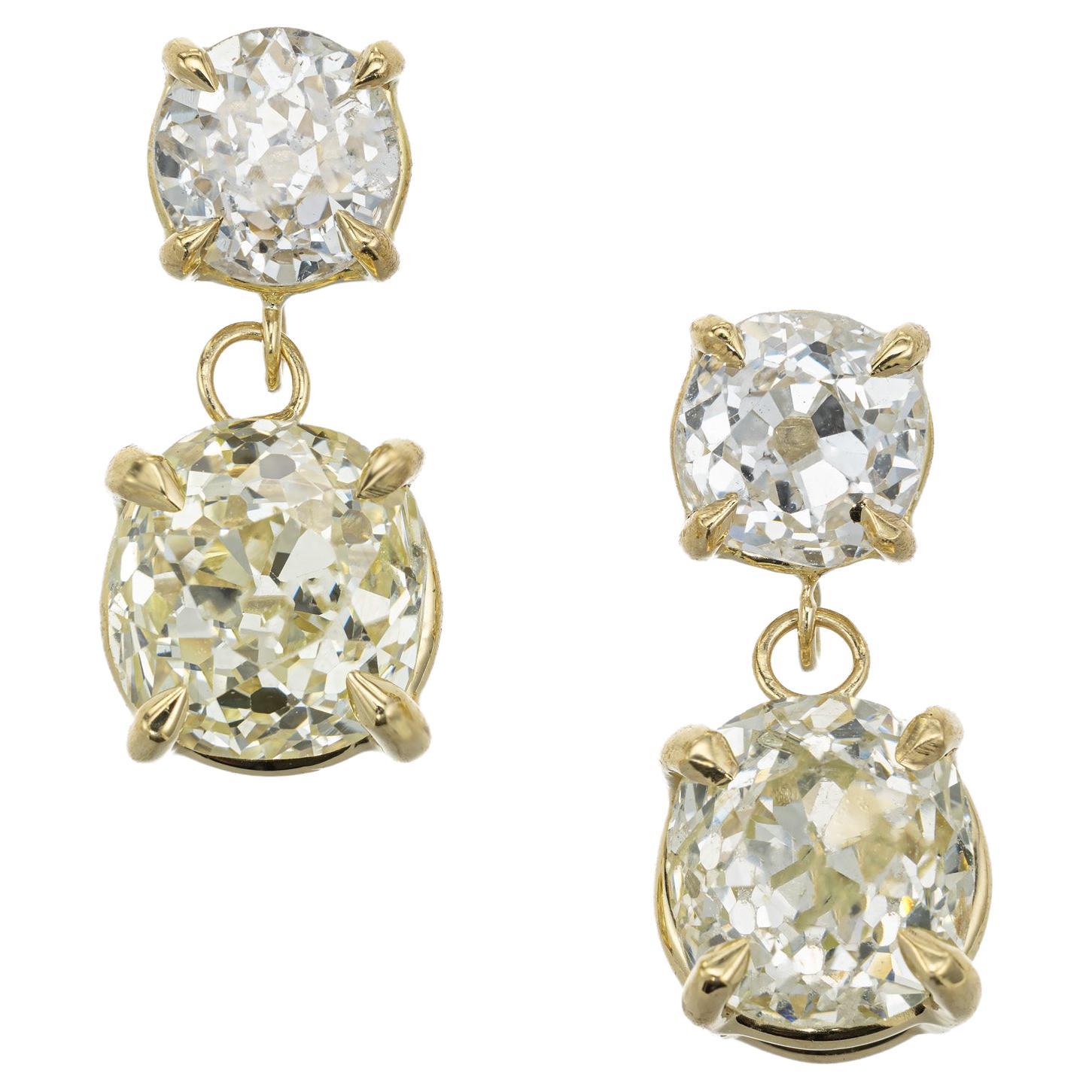 Peter Suchy GIA-zertifizierte 2,14-Karat-Diamant-Ohrringe aus Gelbgold mit Baumel  im Angebot