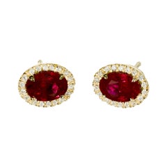 Peter Suchy GIA Certified 2.14 Carat Ruby Diamond Halo Gold Stud Earrings