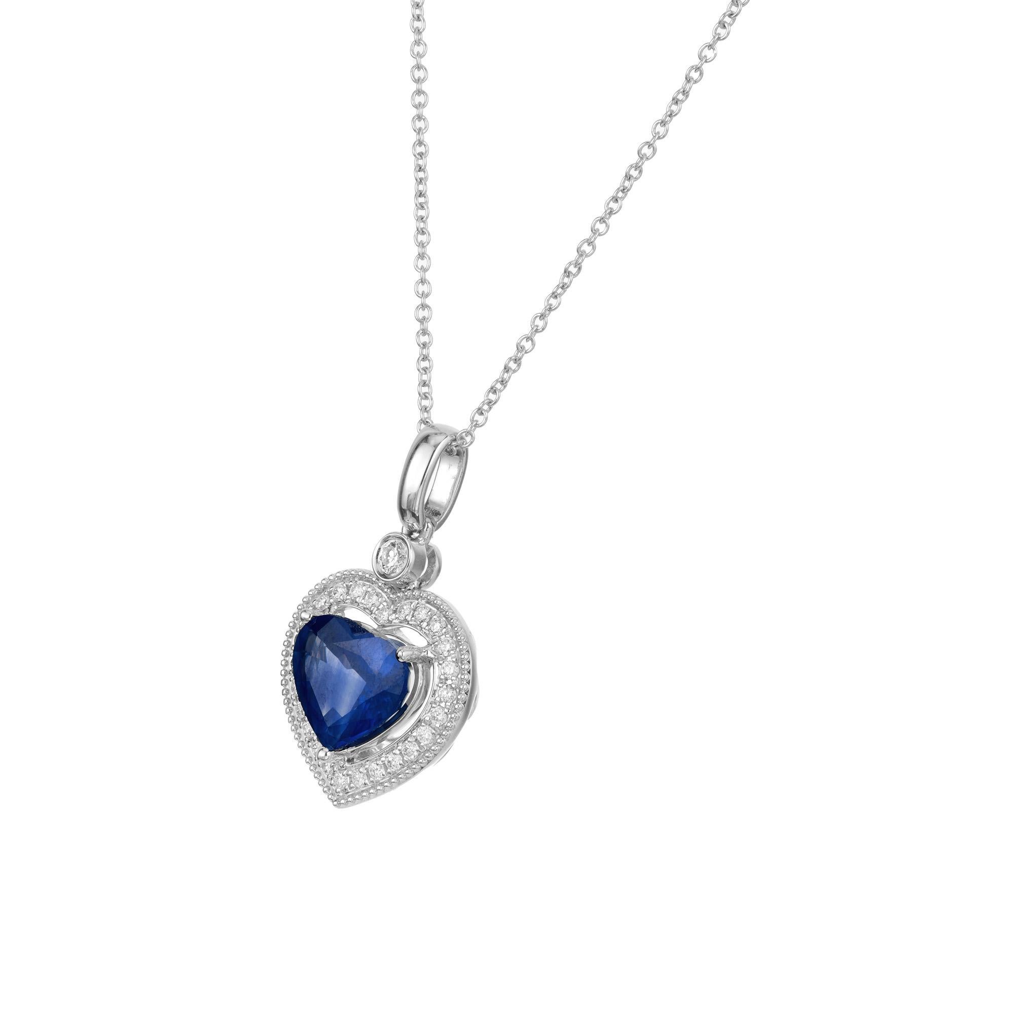 Heart Cut Peter Suchy GIA Certified 2.15 Carat Heart Sapphire Diamond Pendant Necklace For Sale