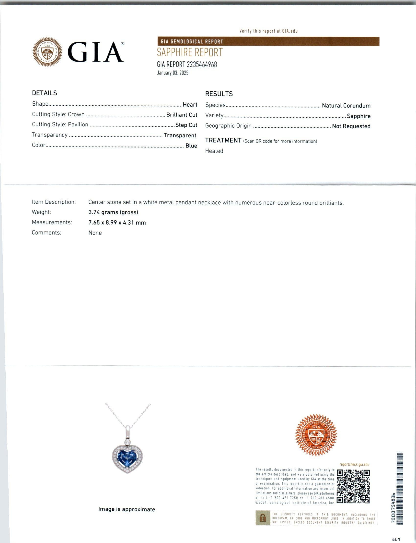 Peter Suchy GIA Certified 2.15 Carat Heart Sapphire Diamond Pendant Necklace In New Condition For Sale In Stamford, CT