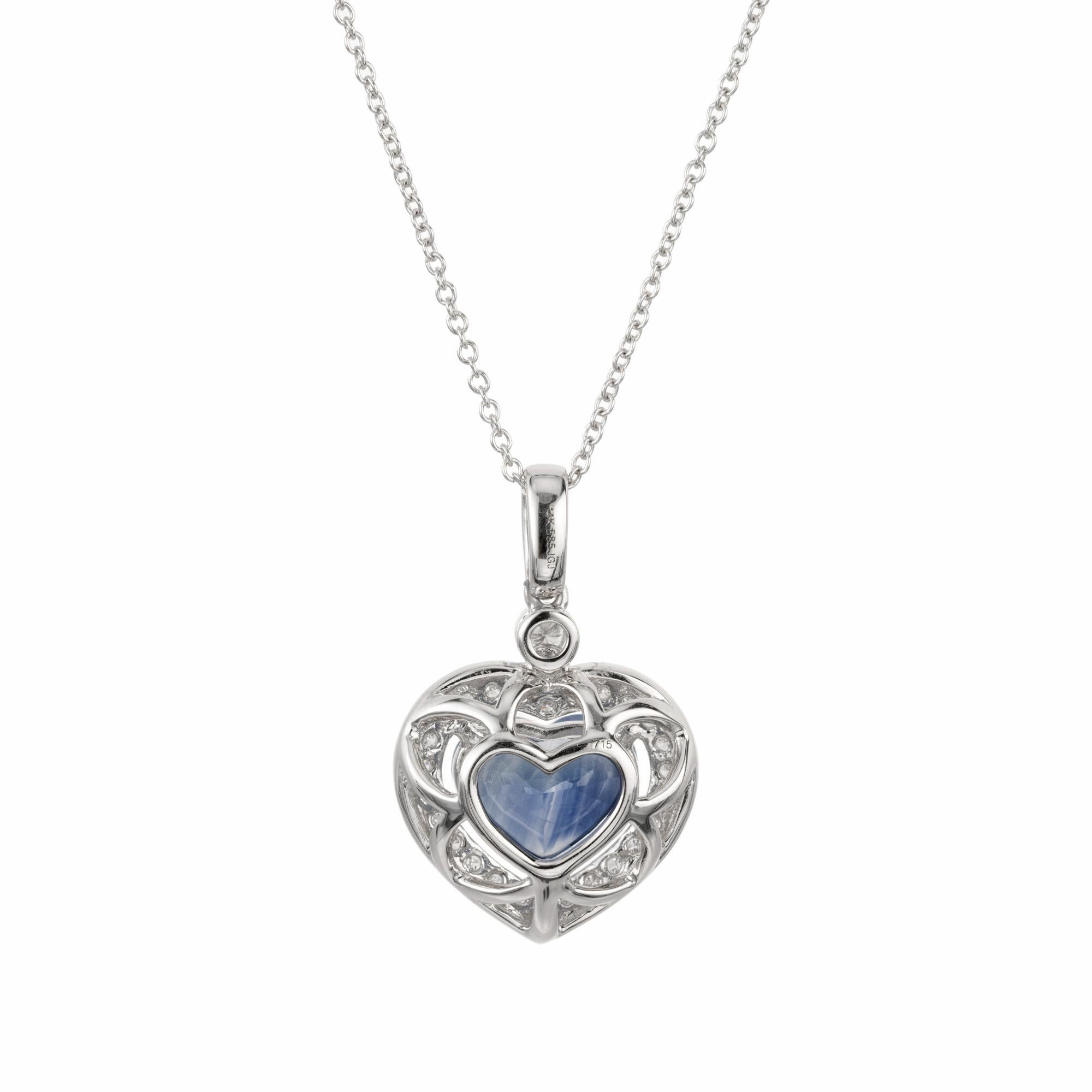 Women's Peter Suchy GIA Certified 2.15 Carat Heart Sapphire Diamond Pendant Necklace For Sale