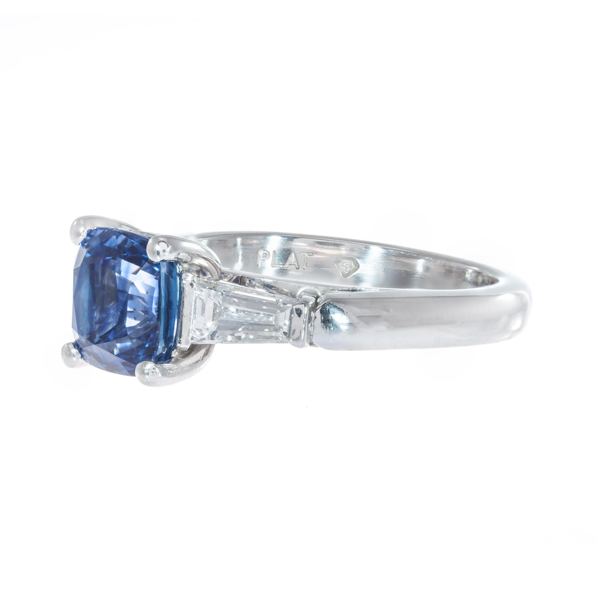 Cushion Cut Peter Suchy GIA Certified 2.17 Carat Sapphire Diamond Platinum Engagement Ring