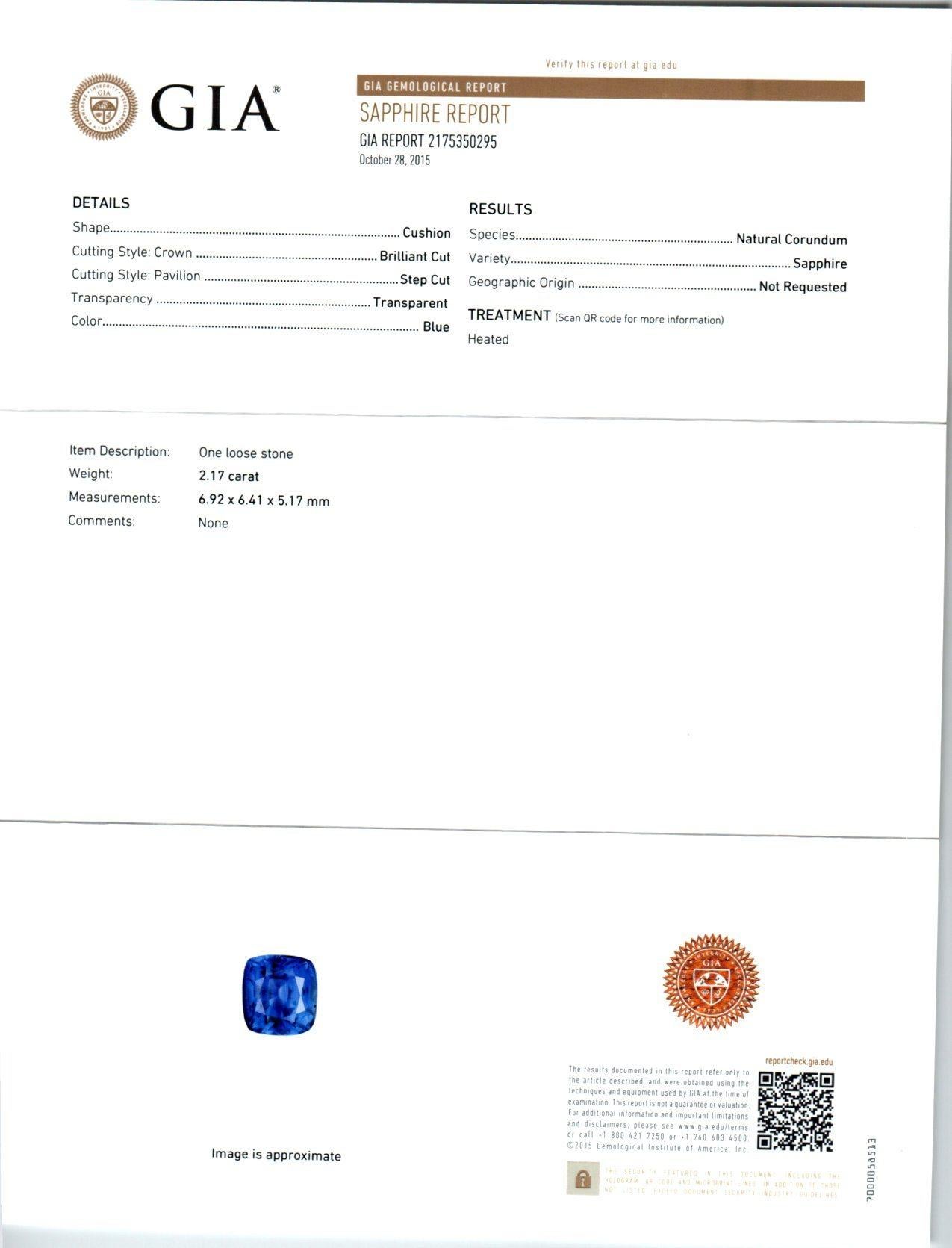 Peter Suchy GIA Certified 2.17 Carat Sapphire Diamond Platinum Engagement Ring 3