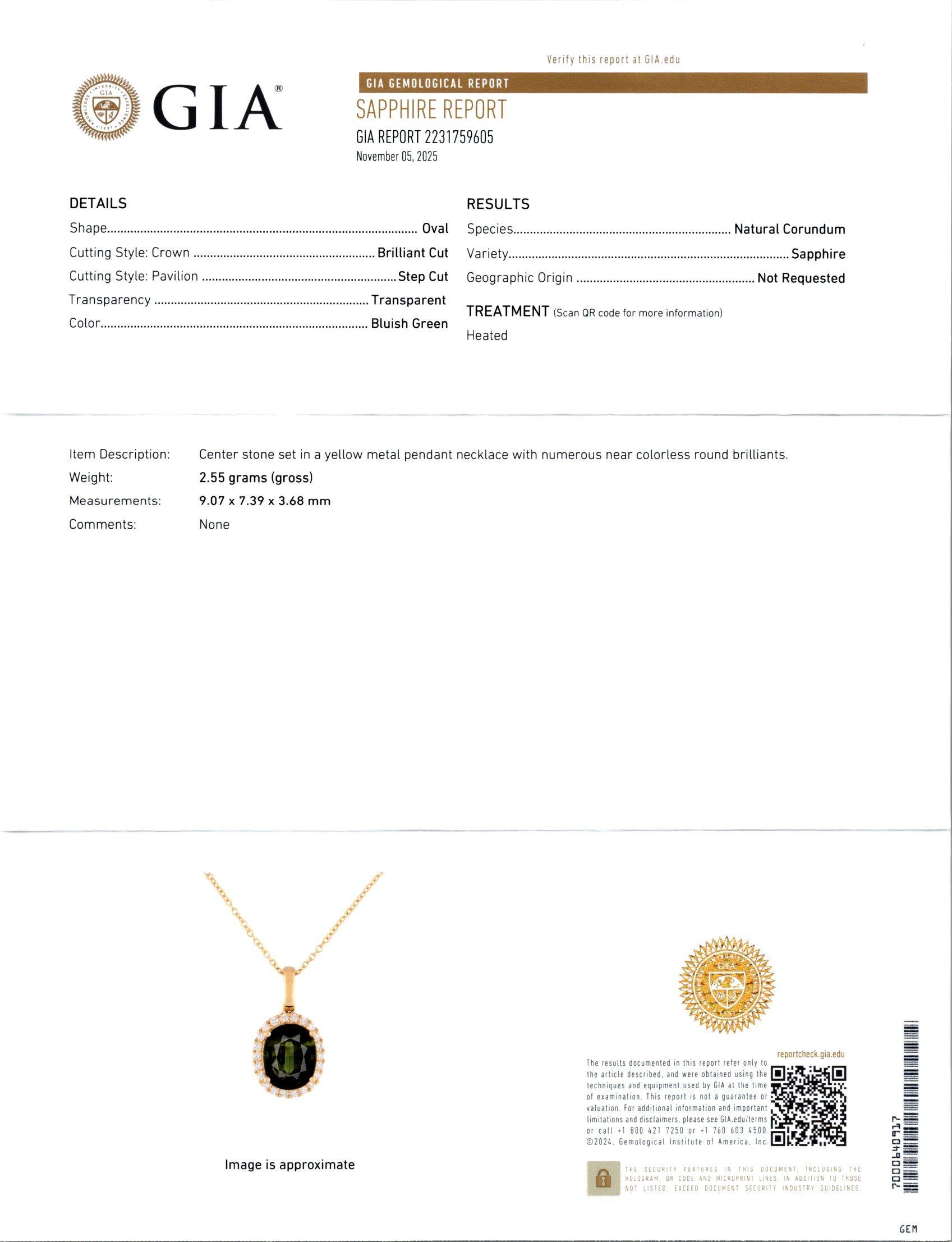 Peter Suchy GIA Certified 2.17 Carat Sapphire Diamond Yellow Gold Necklace en Nuevo estado para la venta en Stamford, CT