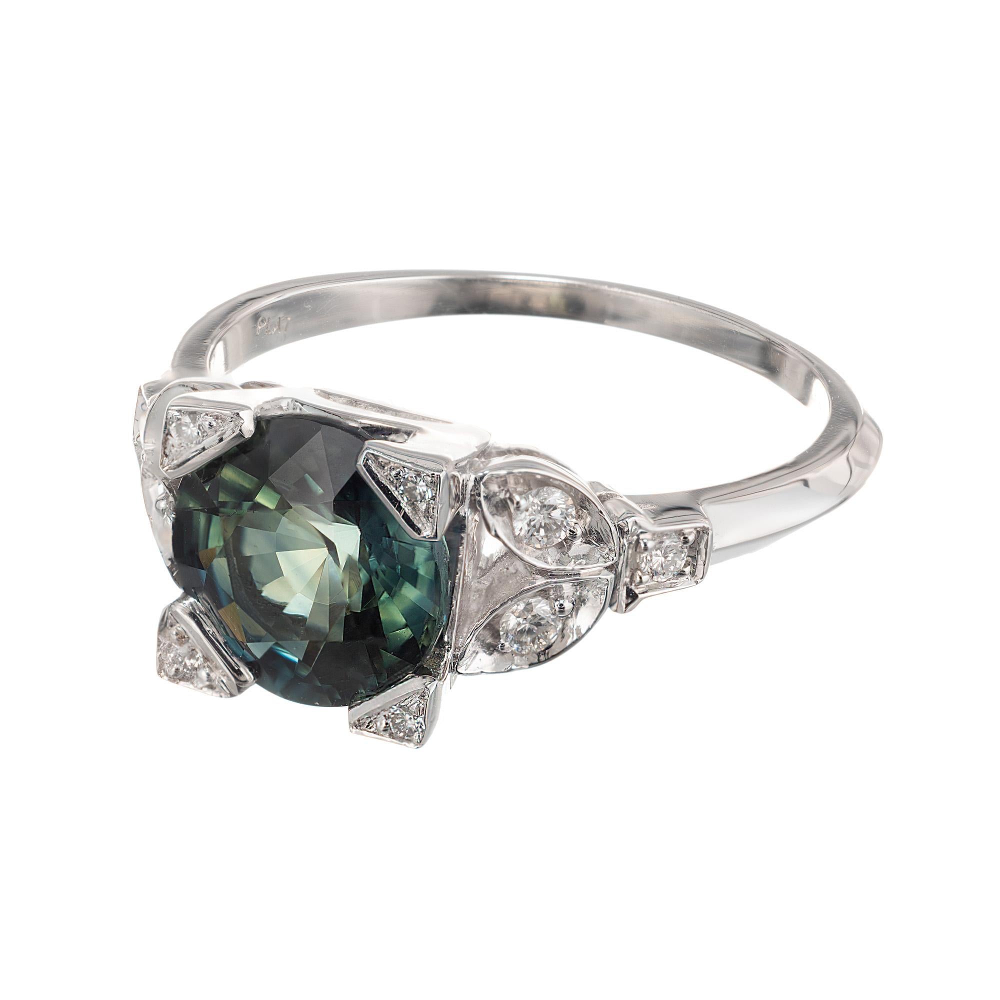 Round Cut Peter Suchy GIA Certified 2.20 Carat Sapphire Diamond Platinum Engagement Ring