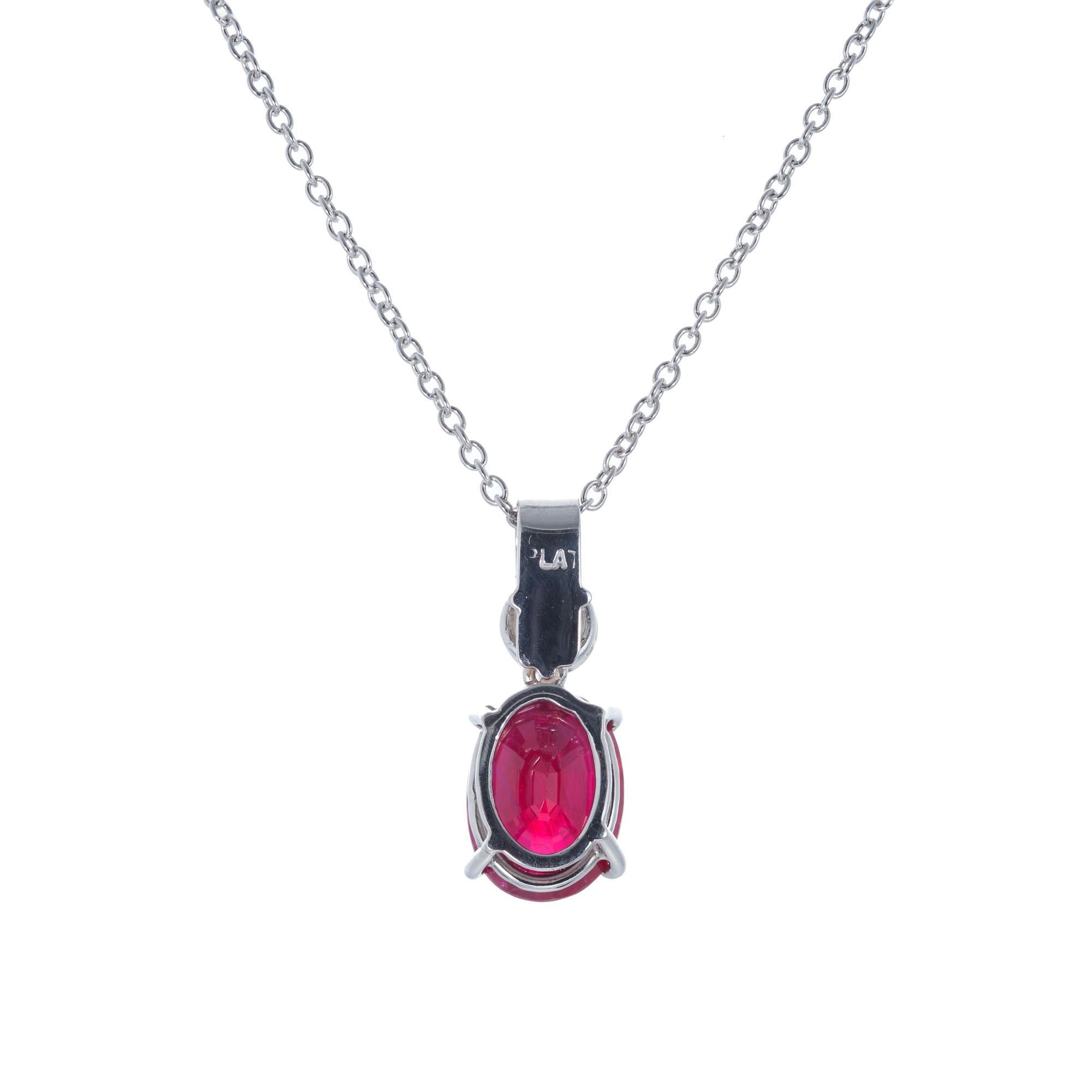 Oval Cut Peter Suchy GIA Certified 2.21 Carat Ruby Diamond Platinum Pendant Necklace For Sale