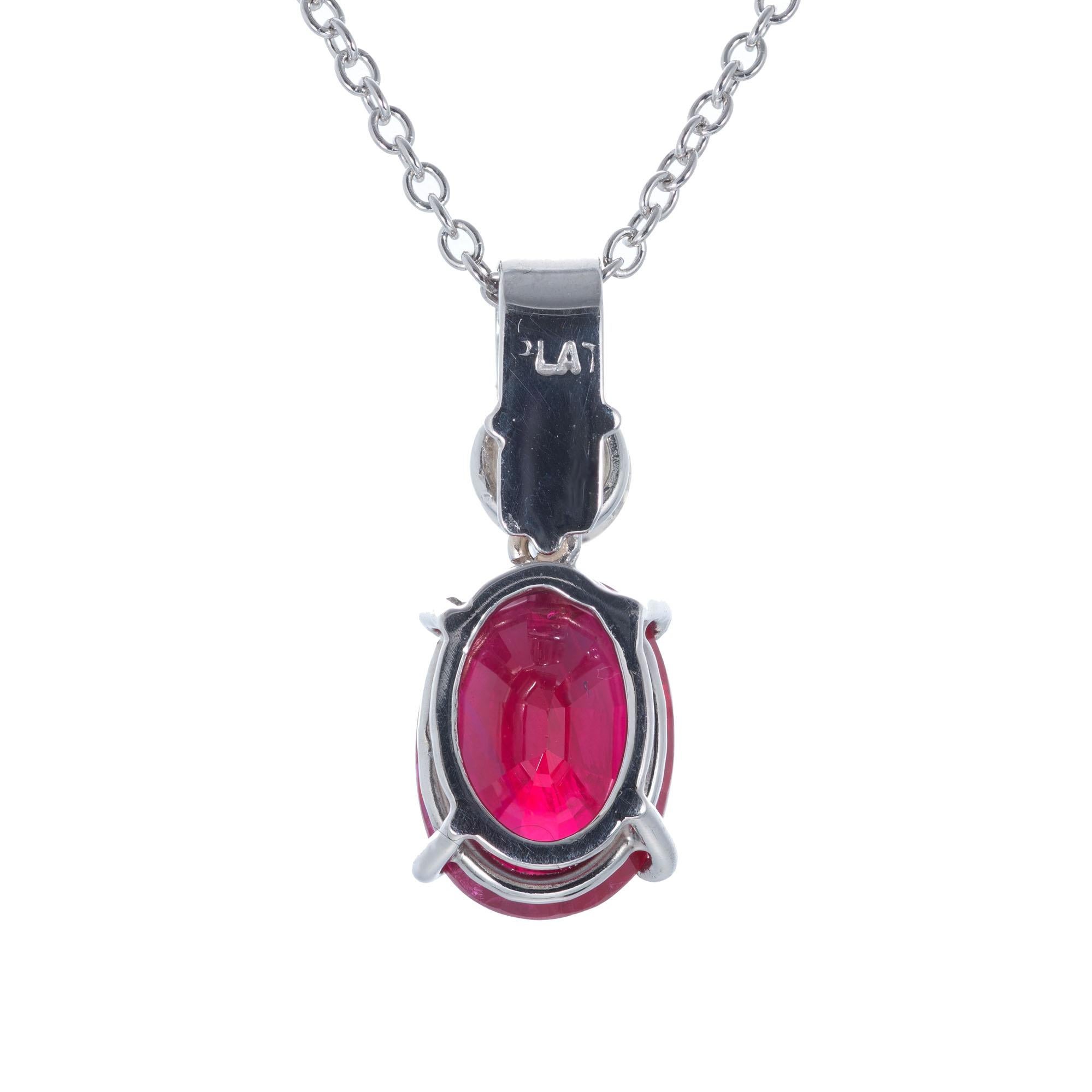 Peter Suchy GIA Certified 2.21 Carat Ruby Diamond Platinum Pendant Necklace In New Condition For Sale In Stamford, CT