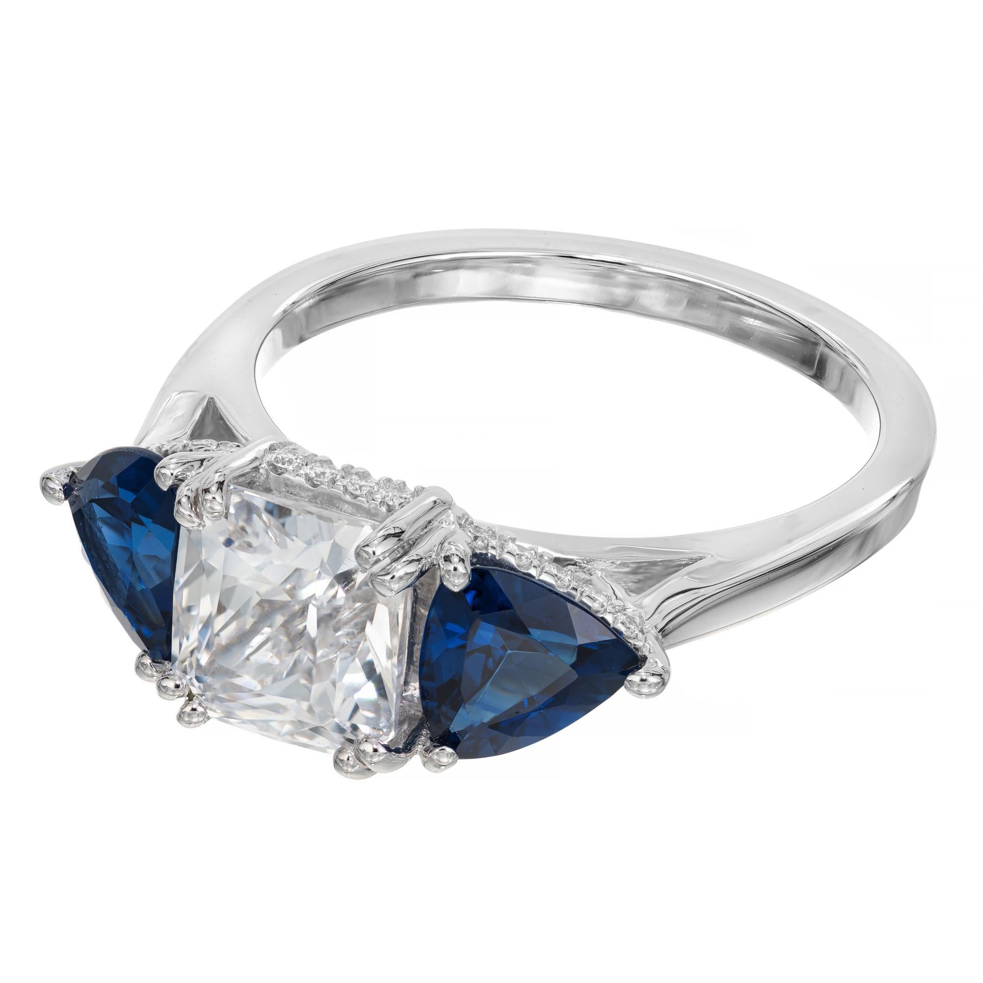 Octagon Cut Peter Suchy GIA Certified 2.22 Sapphire Diamond Platinum Engagement Ring  For Sale