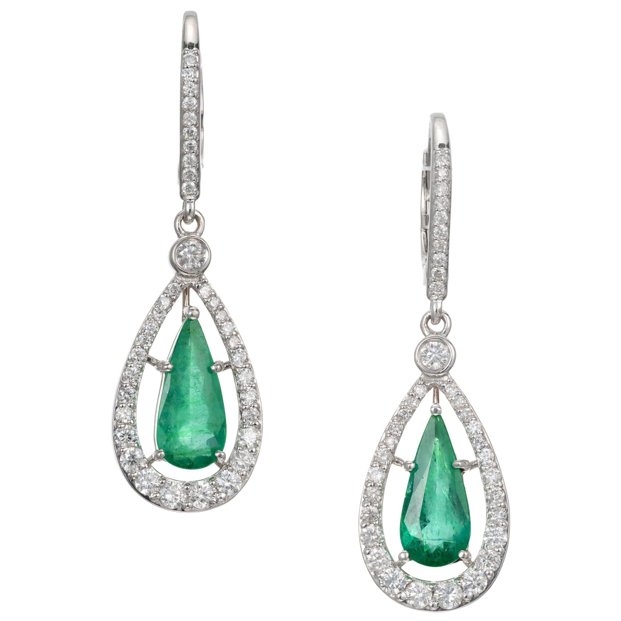 Peter Suchy GIA Certified 2.23 Carat Emerald Diamond White Gold Dangle Earrings