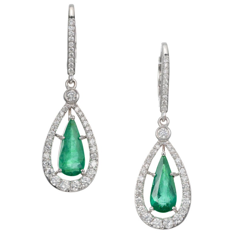 Peter Suchy GIA Certified 2.23 Carat Emerald Diamond White Gold Dangle ...