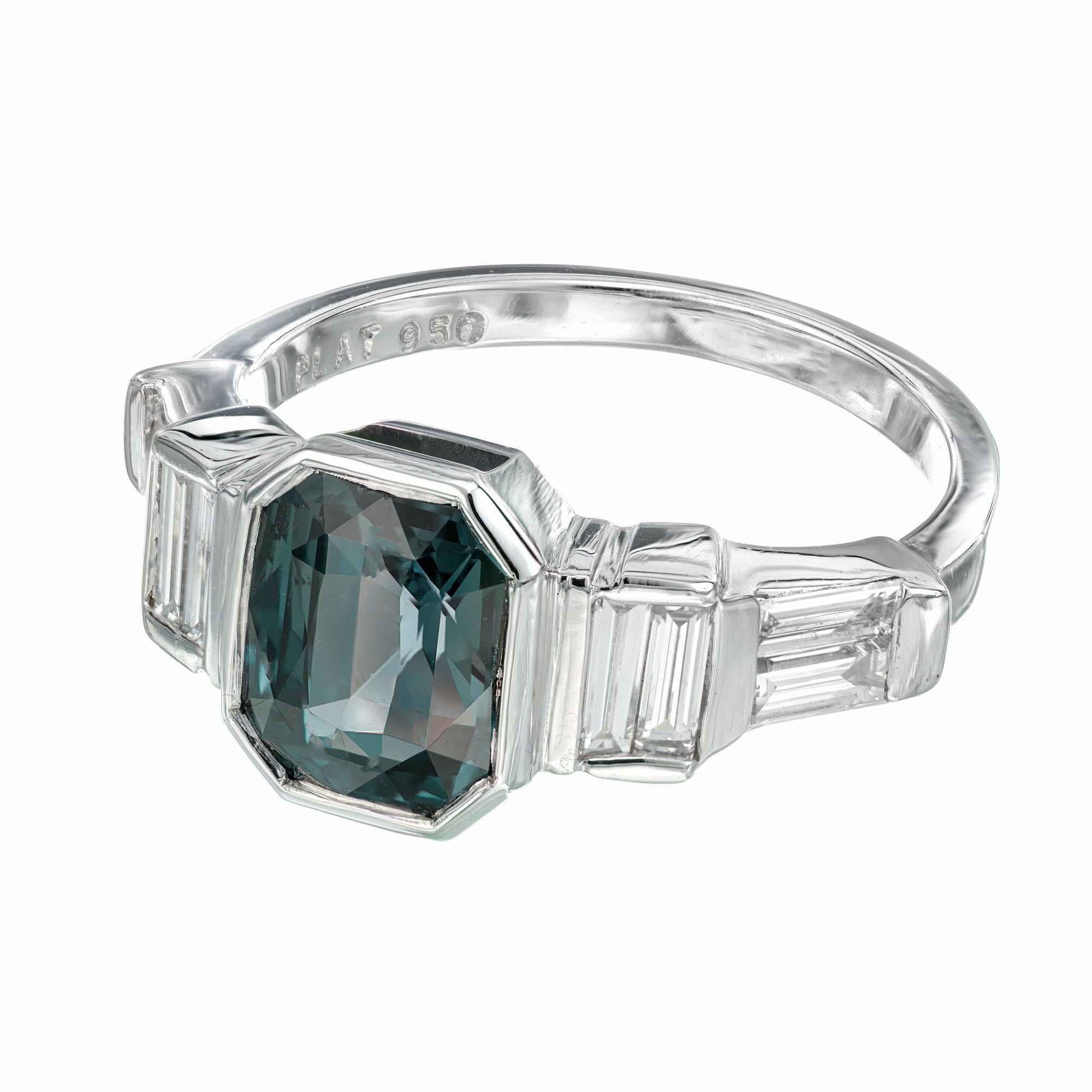 Taille octogone Peter Suchy Bague de fiançailles en platine avec saphir octogonal de 2,30 carats certifié GIA et diamants en vente