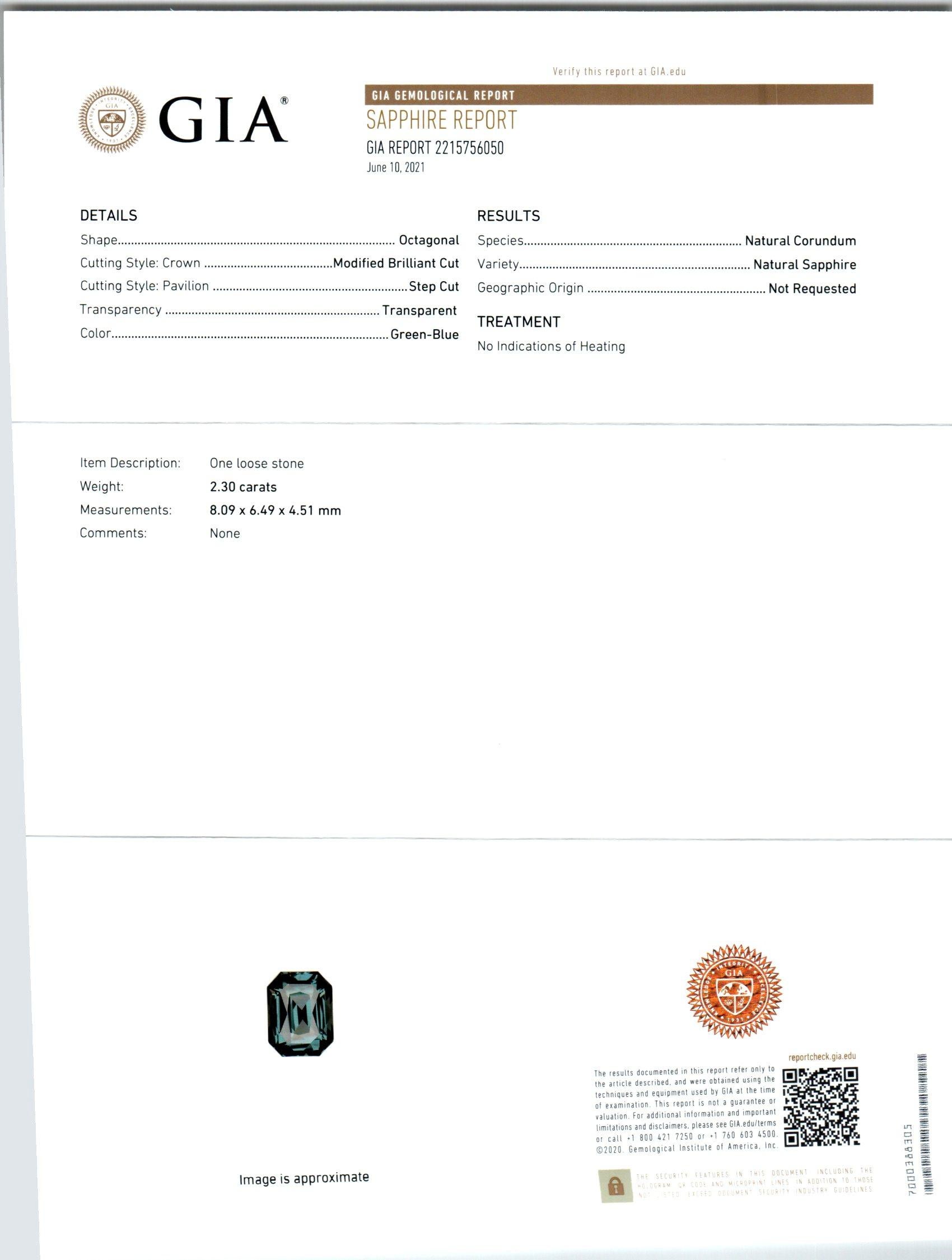 Peter Suchy Bague de fiançailles en platine avec saphir octogonal de 2,30 carats certifié GIA et diamants Neuf - En vente à Stamford, CT