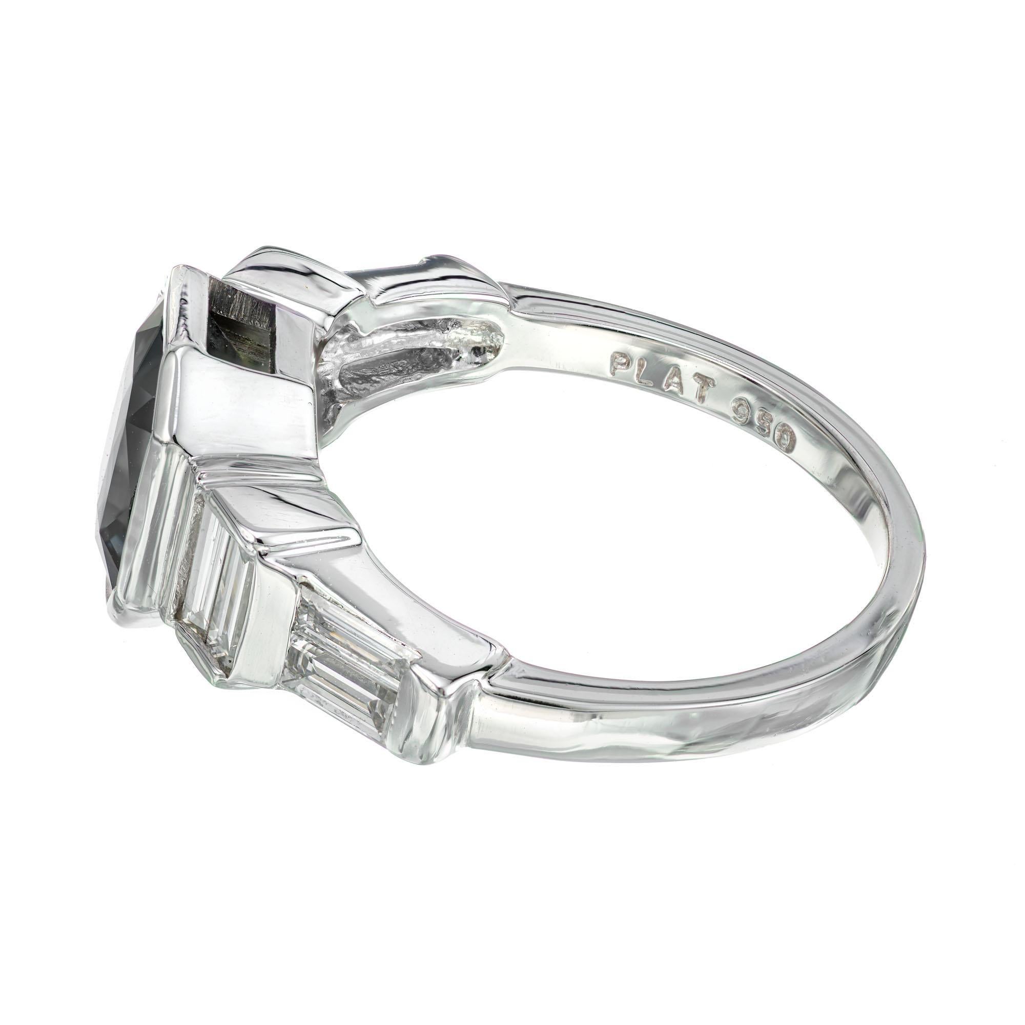 Women's Peter Suchy GIA 2.30 Carat Octagonal Sapphire Diamond Platinum Engagement Ring For Sale