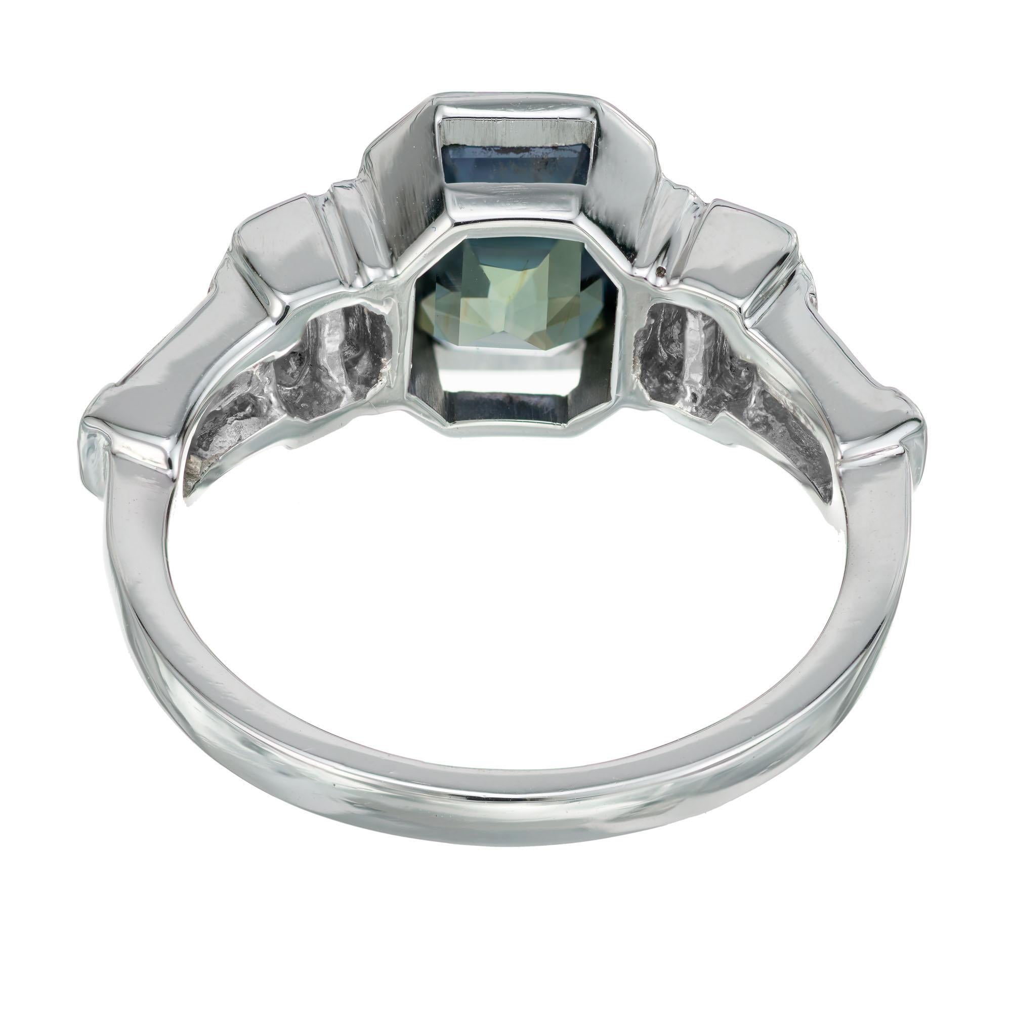 Peter Suchy GIA 2.30 Carat Octagonal Sapphire Diamond Platinum Engagement Ring For Sale 1