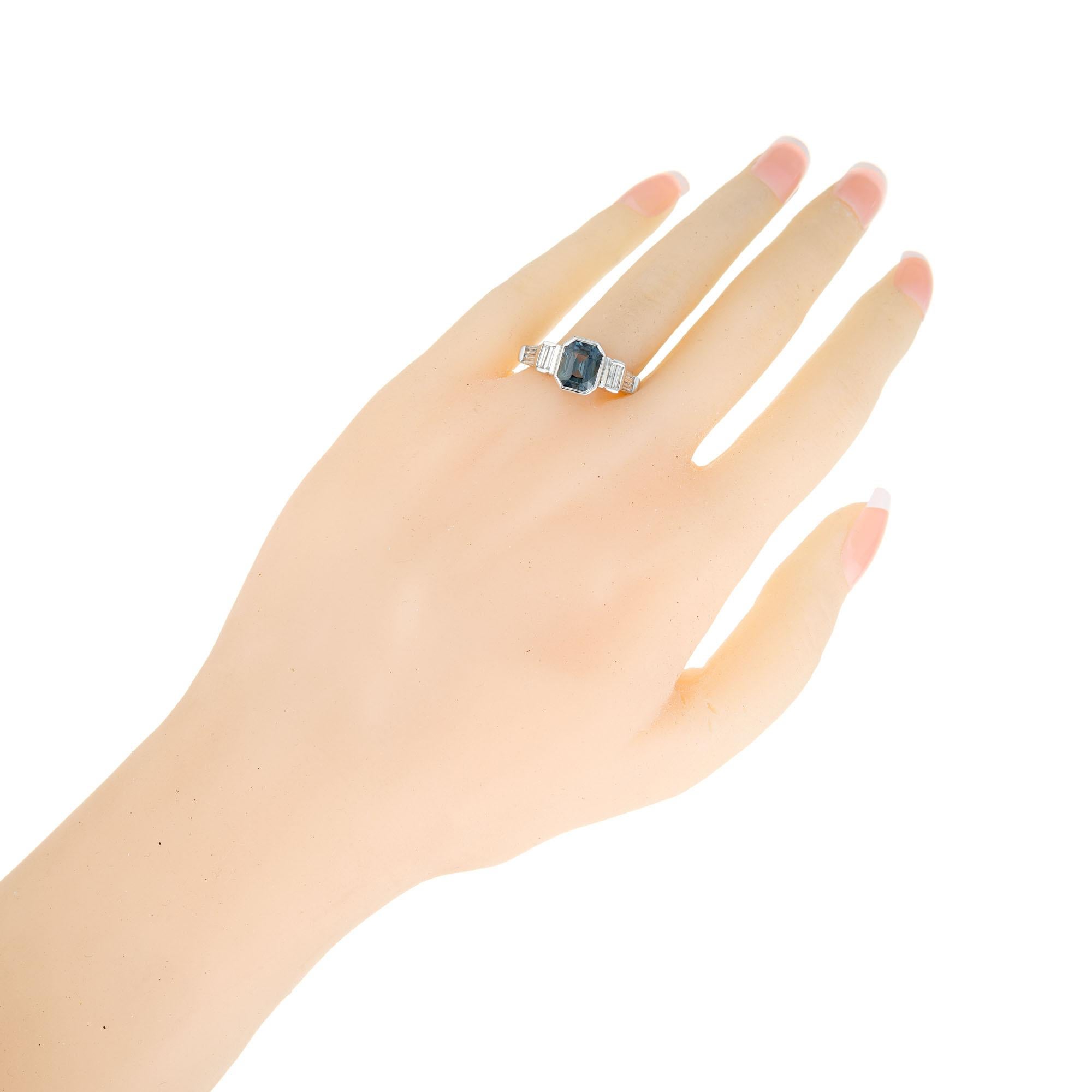 Peter Suchy GIA 2.30 Carat Octagonal Sapphire Diamond Platinum Engagement Ring For Sale 3