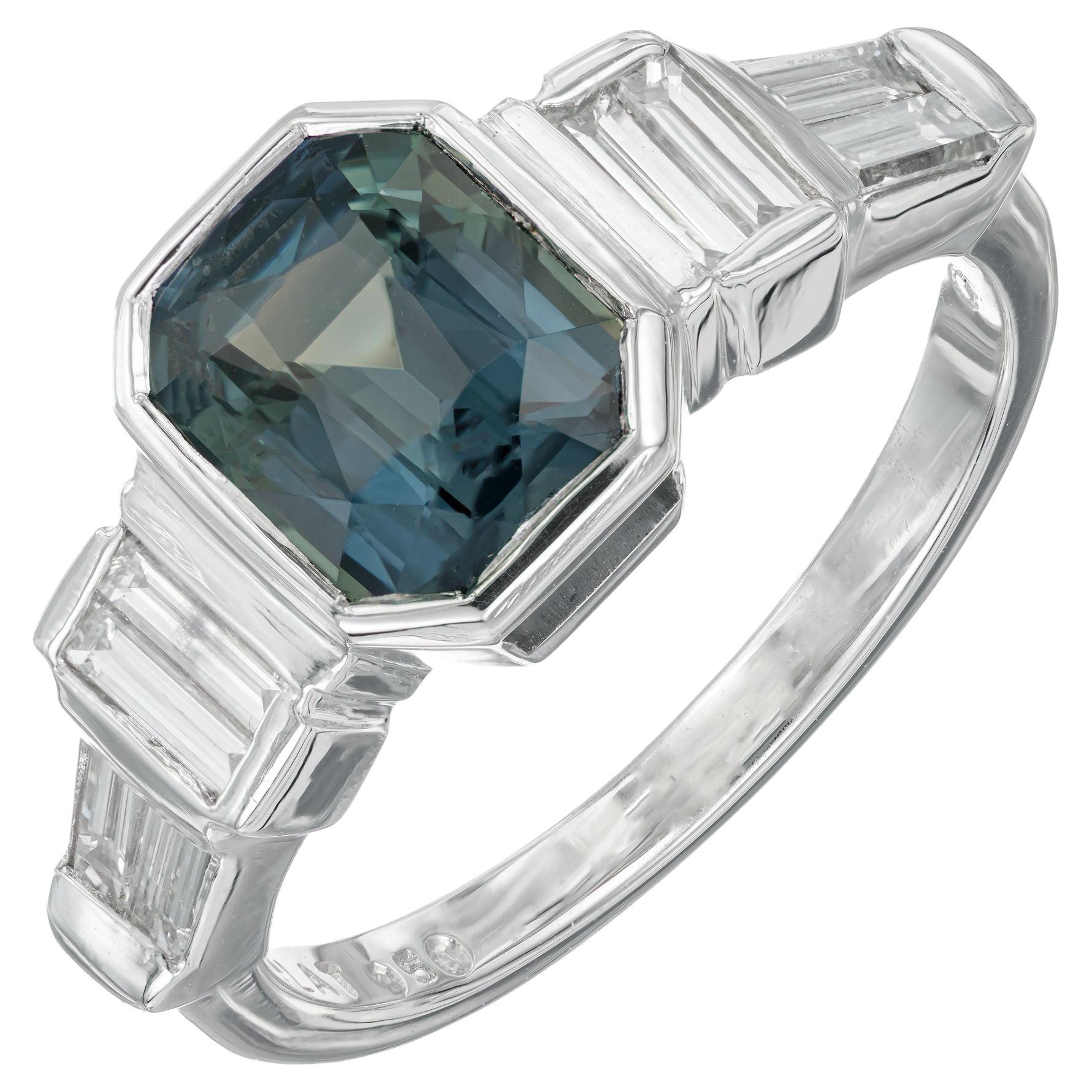 Peter Suchy GIA 2.30 Carat Octagonal Sapphire Diamond Platinum Engagement Ring For Sale