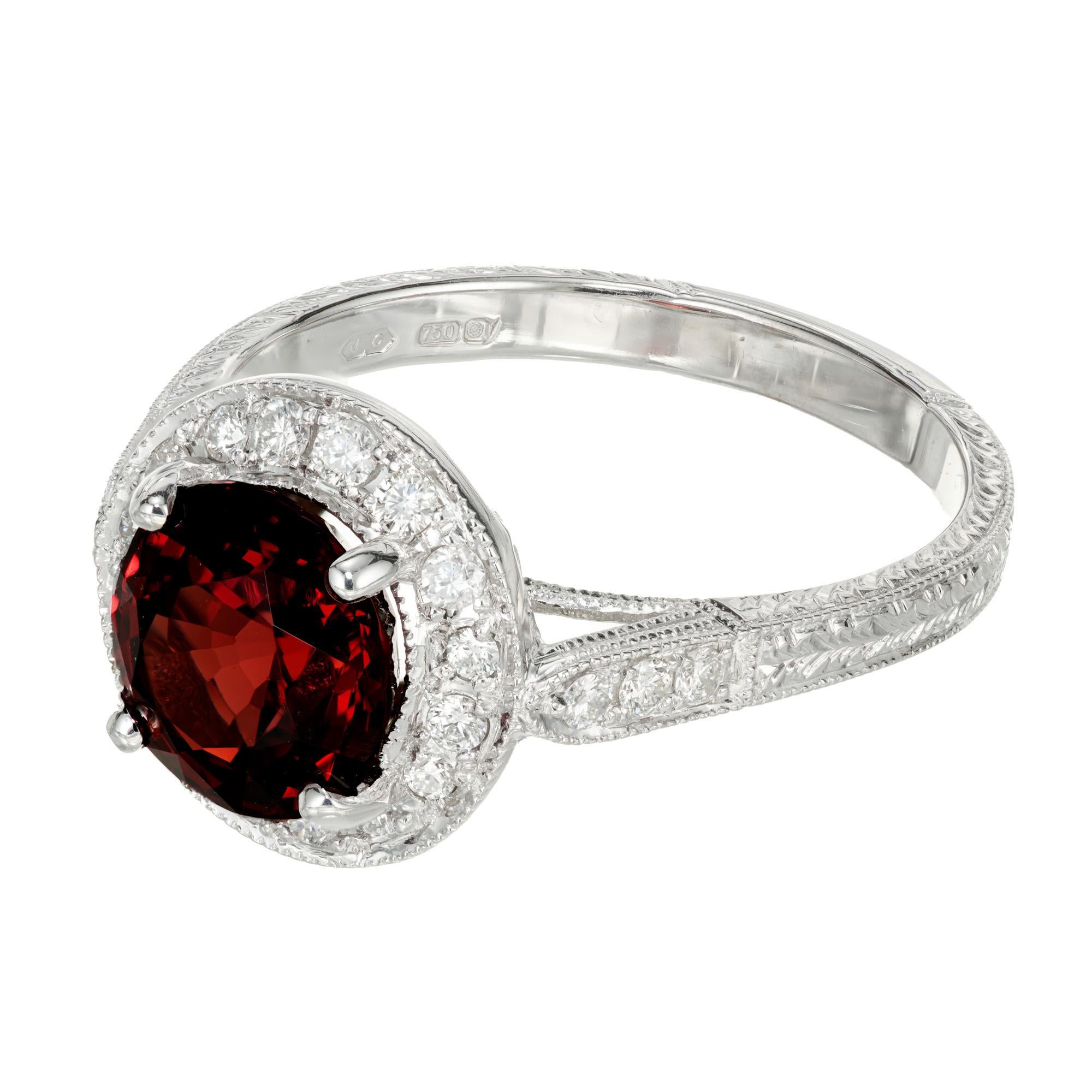 Round Cut Peter Suchy GIA Certified 2.42 Carat Red Spinel Diamond Halo White Gold Ring For Sale