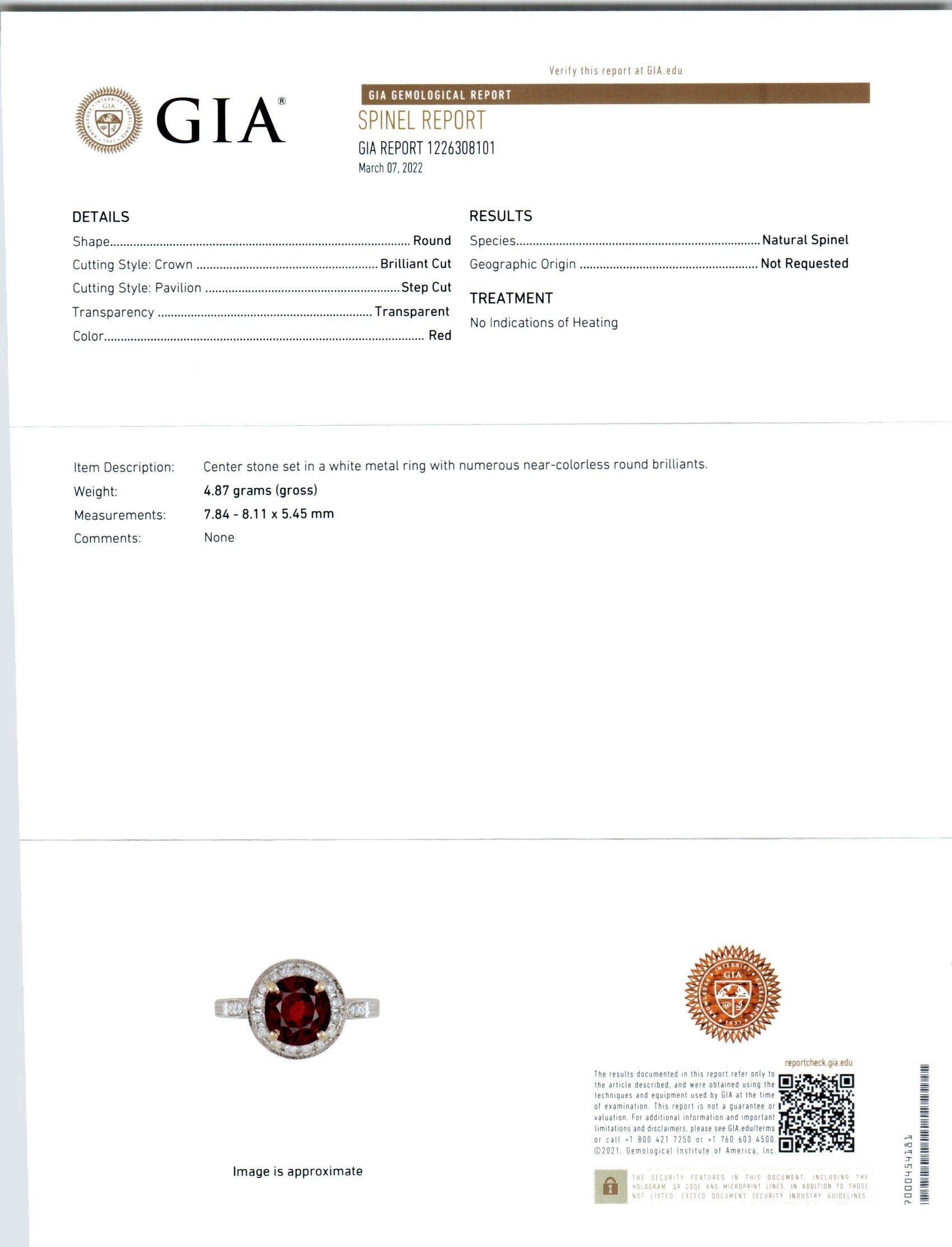 Peter Suchy GIA Certified 2.42 Carat Red Spinel Diamond Halo White Gold Ring In New Condition For Sale In Stamford, CT