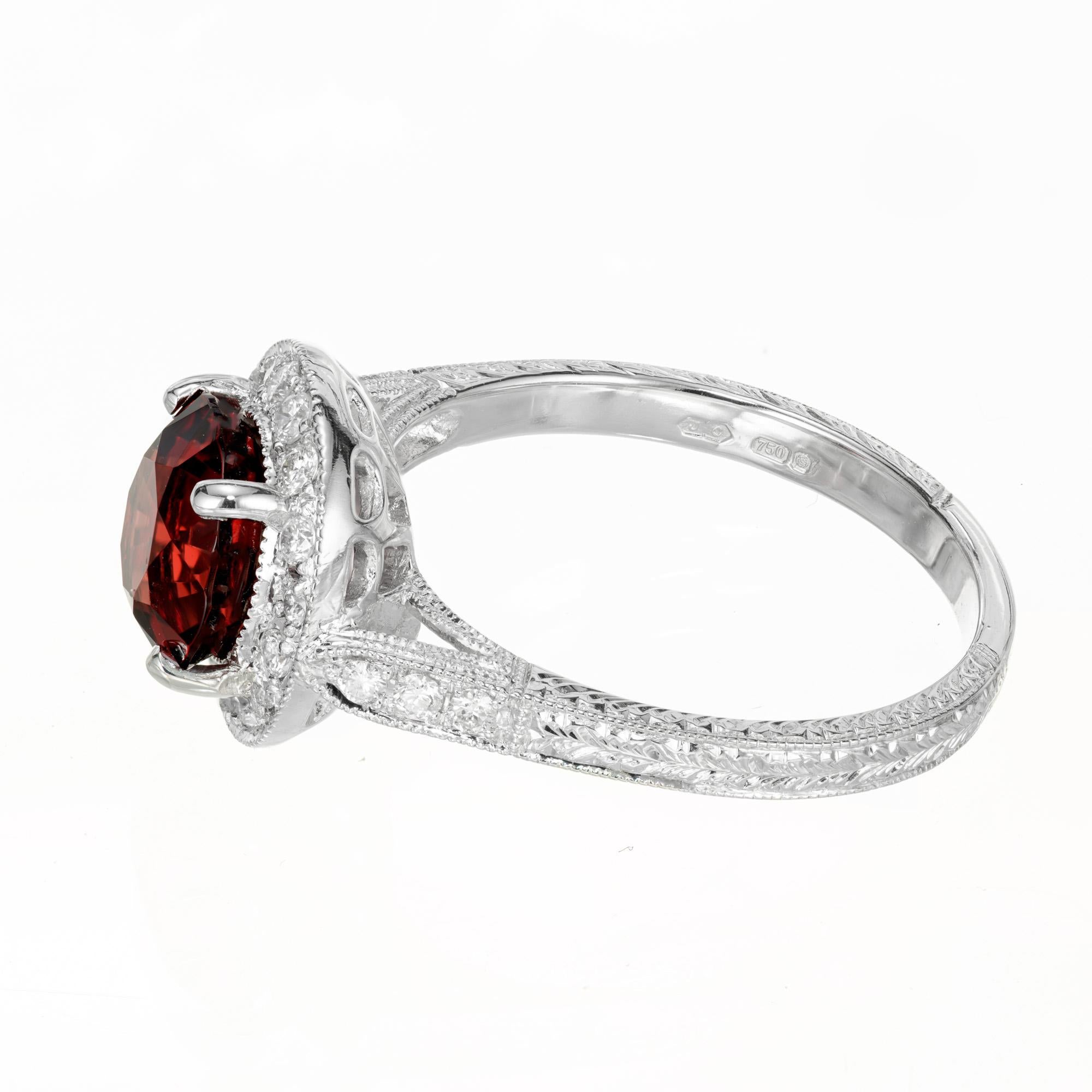 Women's Peter Suchy GIA Certified 2.42 Carat Red Spinel Diamond Halo White Gold Ring For Sale