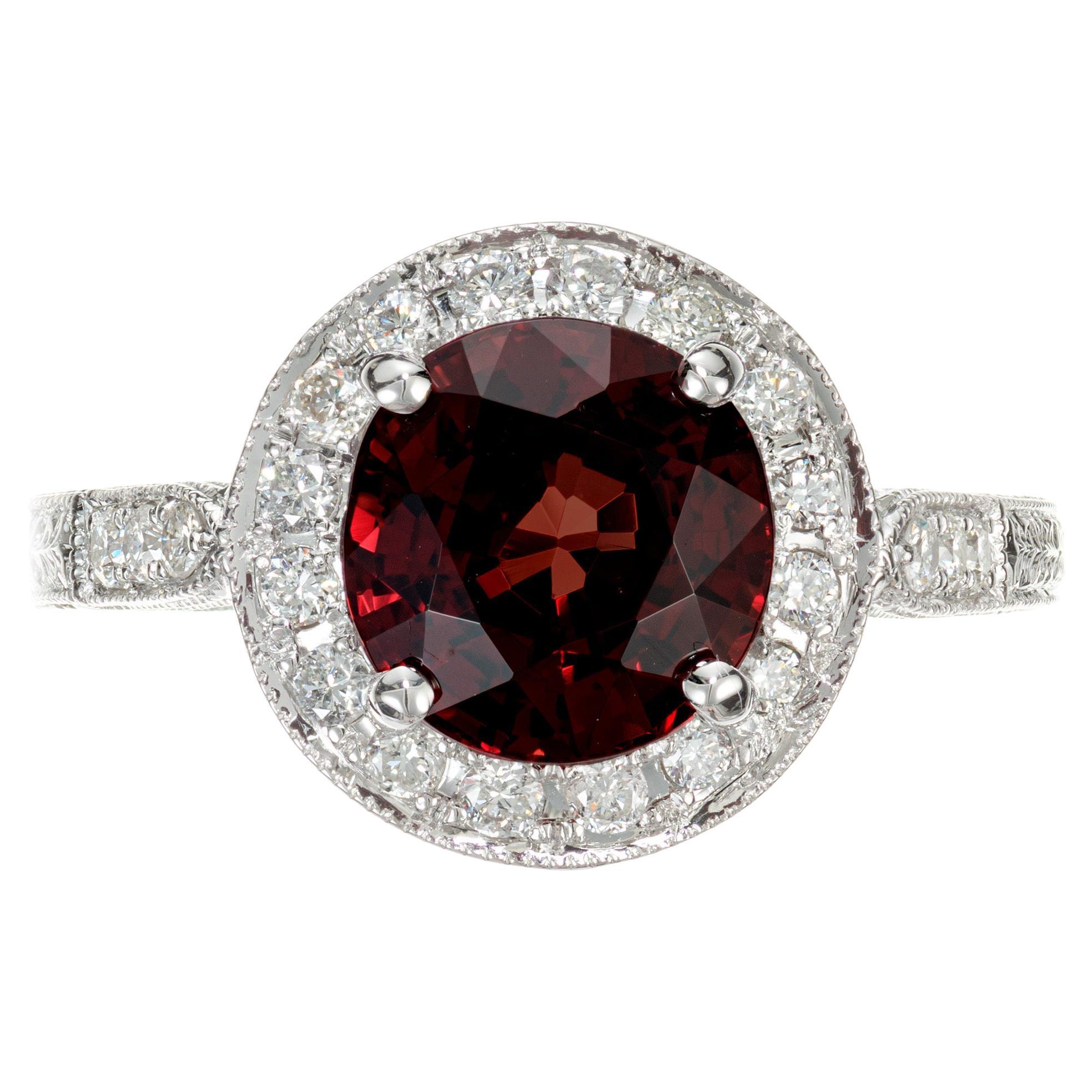 Peter Suchy GIA Certified 2.42 Carat Red Spinel Diamond Halo White Gold Ring For Sale