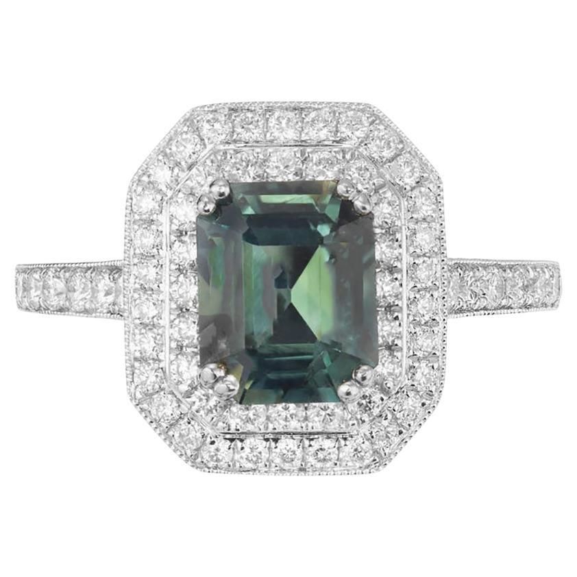 Peter Suchy GIA Certified 2.45 Carat Sapphire Diamond Gold Engagement Ring For Sale