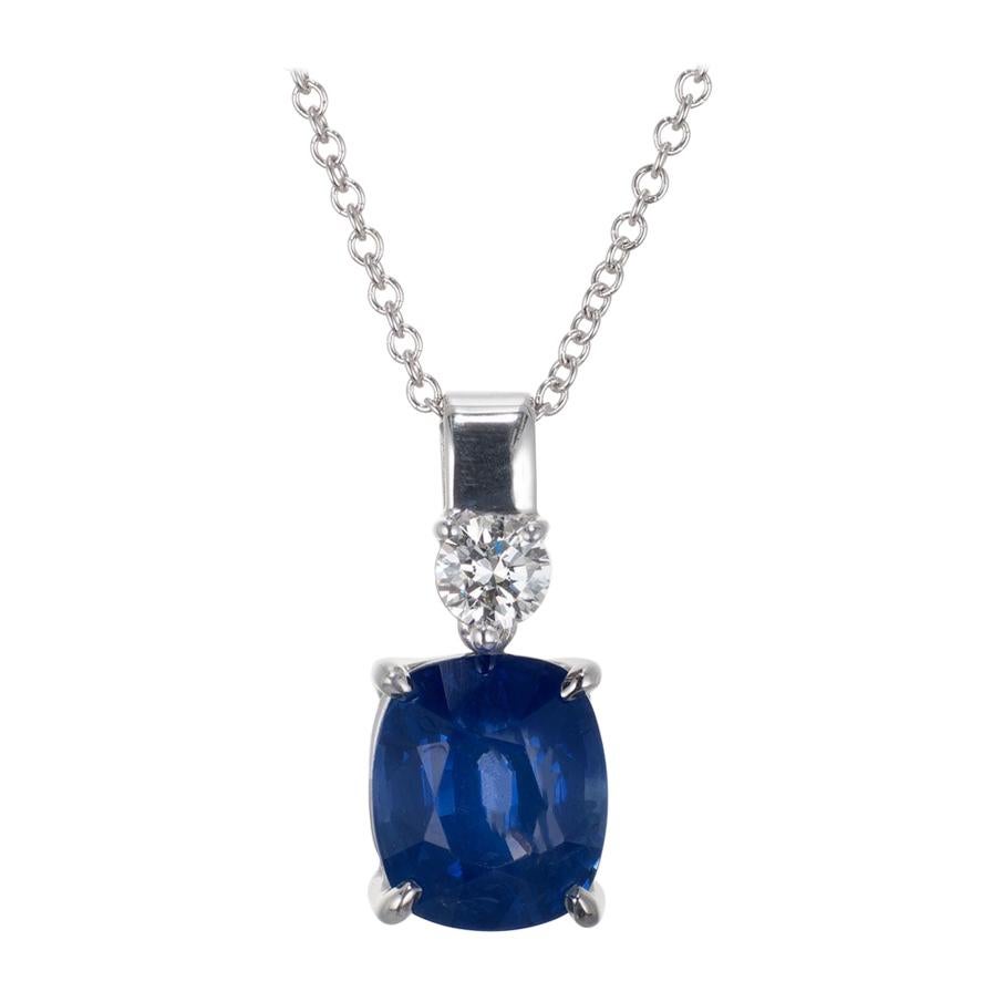 Peter Suchy GIA Certified 2.51 Carat Sapphire Diamond Gold Pendant Necklace