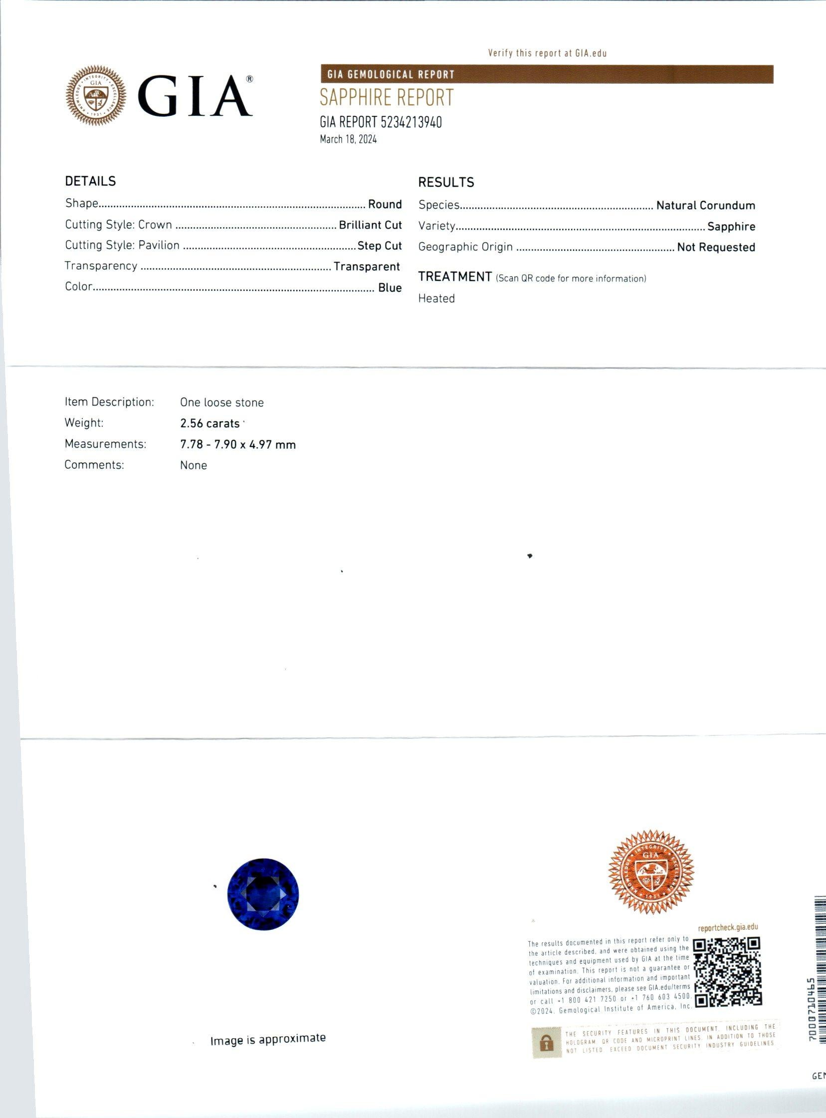 Peter Suchy Bague en or blanc certifiée GIA 2,56 carats saphir diamant Neuf - En vente à Stamford, CT