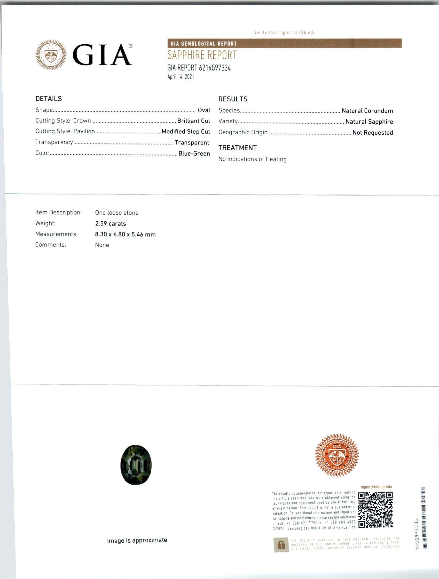 Peter Suchy Bague en platine avec diamants et saphir vert de 2,59 carats certifié GIA Neuf - En vente à Stamford, CT