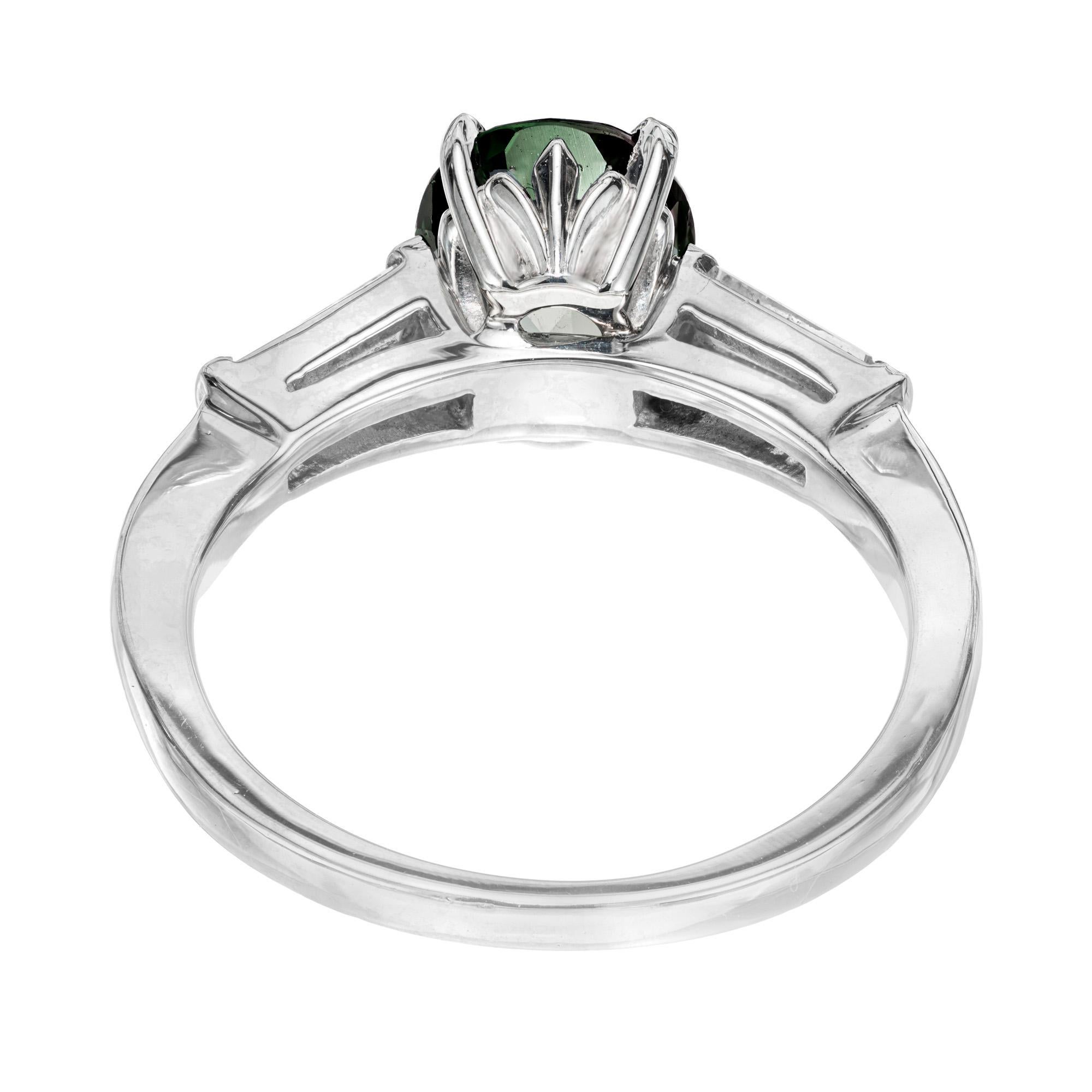 Peter Suchy GIA Certified 2.59 Carat Green Sapphire Diamond Platinum Ring For Sale 1