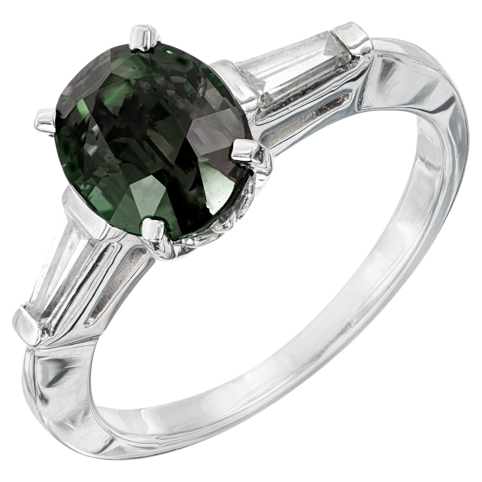 Peter Suchy GIA Certified 2.59 Carat Green Sapphire Diamond Platinum Ring