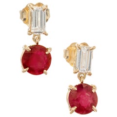 Peter Suchy GIA Certified 2.59 Carat Ruby Diamond Dangle Gold Earrings