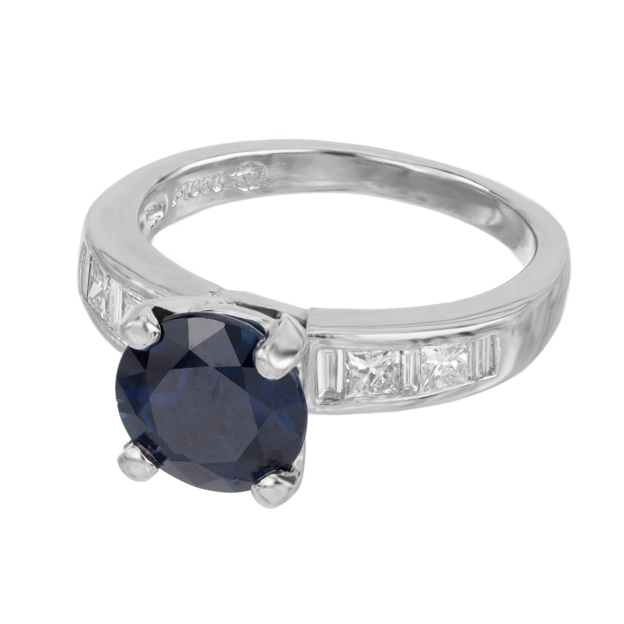Round Cut Peter Suchy GIA Certified 2.62 Carat Sapphire Diamond Platinum Engagement Ring For Sale